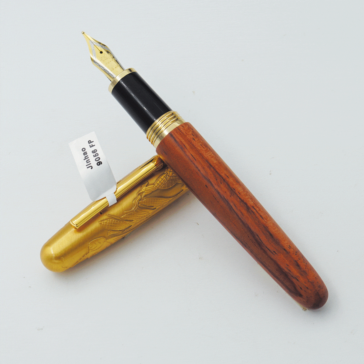 Jinhao 9056 Wooden Body With Cow Design Cap And Copper Clip No 35 Medium Nib Converter Type Fountain Pen SKU 24362