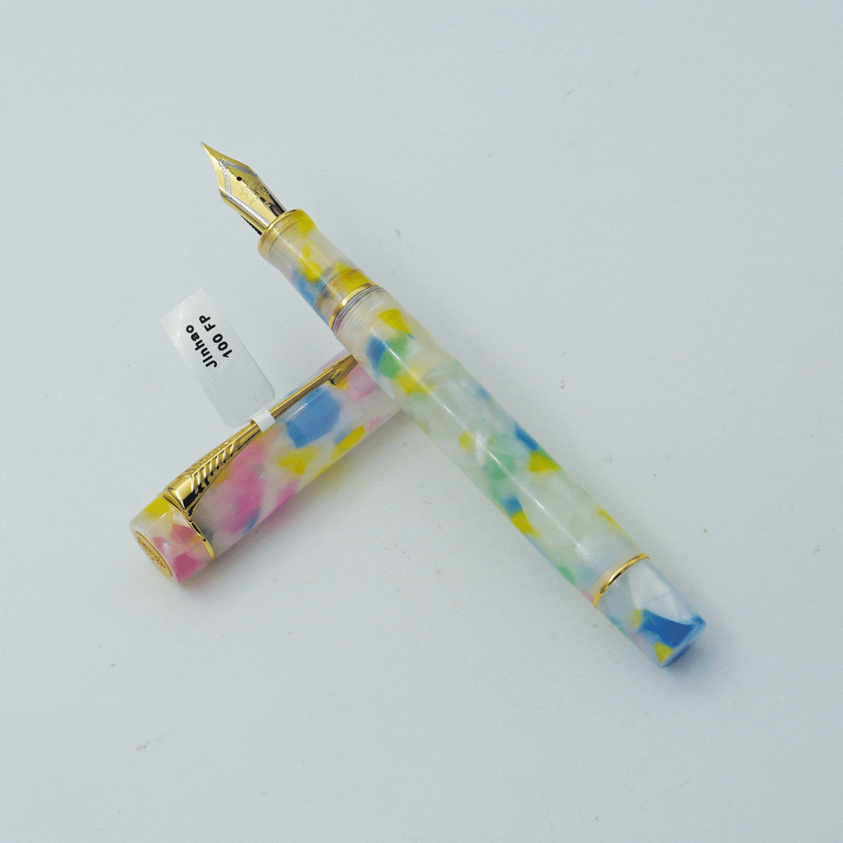 Jinhao, Penna stilografica classica in celluloide, colore blu pavone, con pennino medio e convertitore, set con custodia