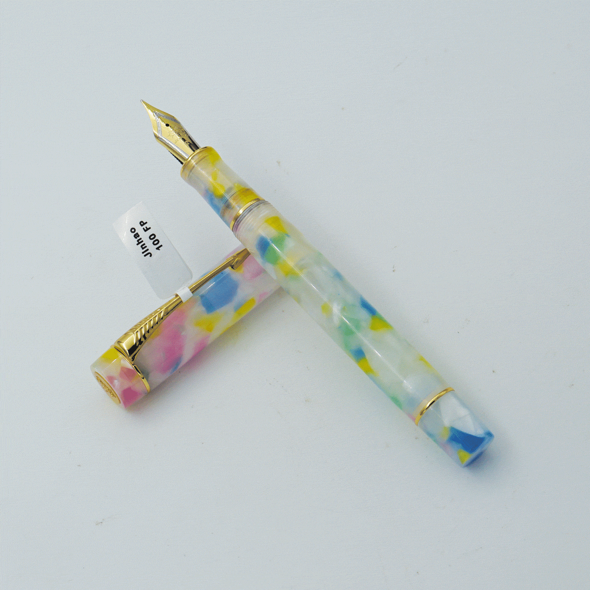 Jinhao 100 Multicolor Marble Acrylic Body With Golden Clip No 35 Fine Nib Converter Type Fountain Pen SKU 24364