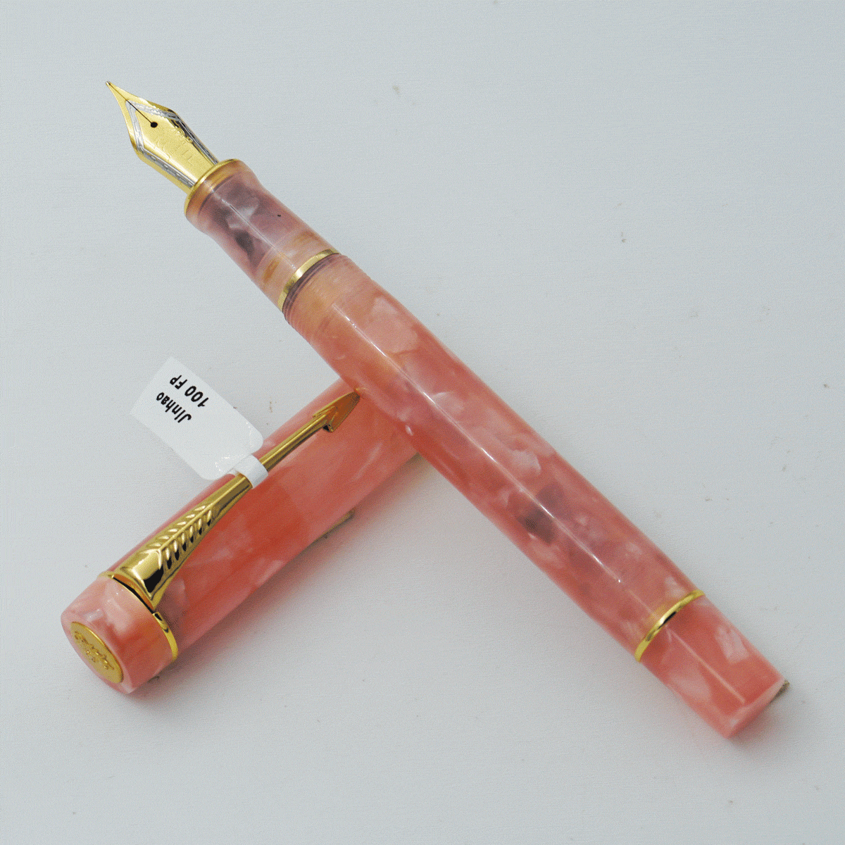 Jinhao 100 Peach Color Acrylic Marble Acrylic Body With Golden Clip No 35 Fine Nib Converter Type Fountain Pen SKU 24366