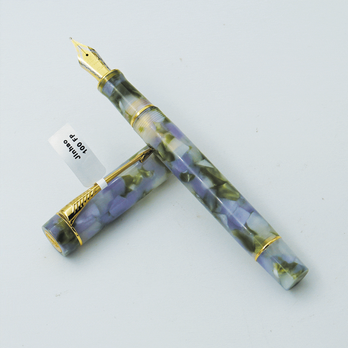 Jinhao 100 Green With Purple Marble Acrylic Body With Golden Clip No 35 Fine Nib Converter Type Fountain Pen SKU 24365