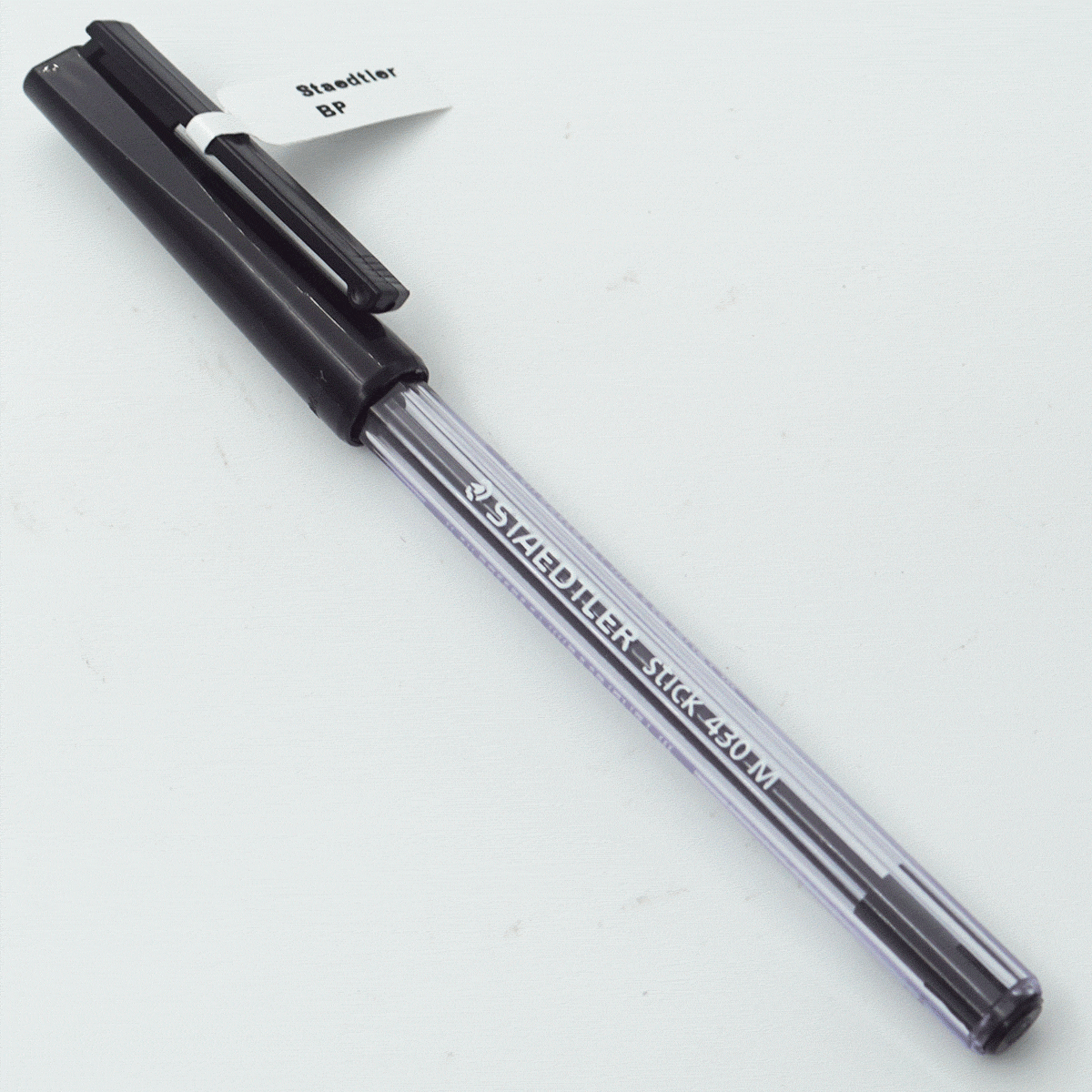 Staedtler 430 M-9 Transparent Body With Black Color Clip Black writing Medium Tip Cap Type Ball Pen SKU 24396
