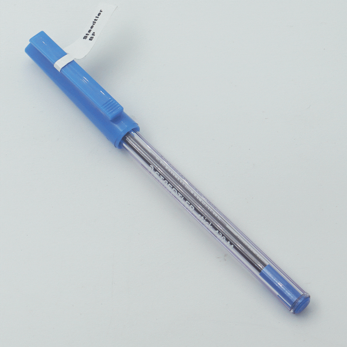Staedtler 430 M-9 Transparent Body With Blue Color Clip Blue writing Medium Tip Cap Type Ball Pen SKU 24397
