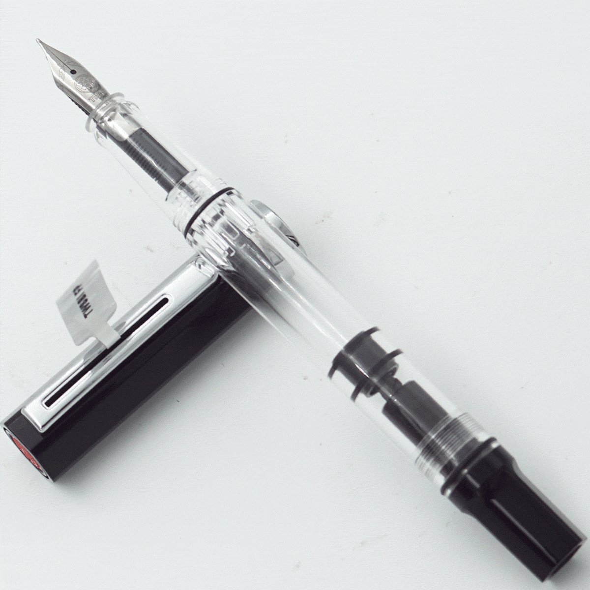 TWSBI Transparent Body With Black Color Cap And Silver Clip Medium Nib Piston Type Fountain Pen SKU 24405