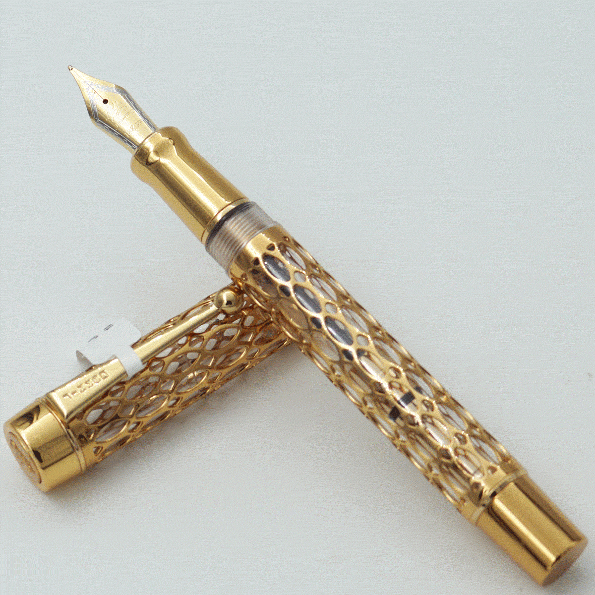 Jinhao 100 Gold With Transparent Open Work Body Wnd Golden Clip Medium Nib Converter Type Fountain Pen SKU 24415