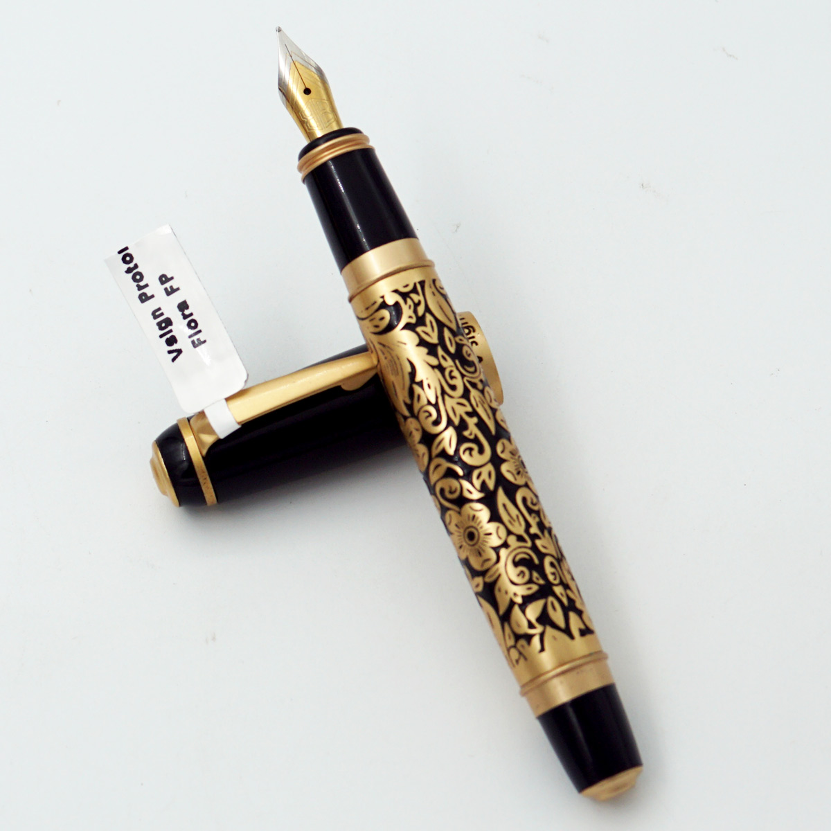 Vsign Proton Flora Golden Color With Flower Design Body And Gold Clip Medium Nib Converter Type Fountain Pen SKU 24443
