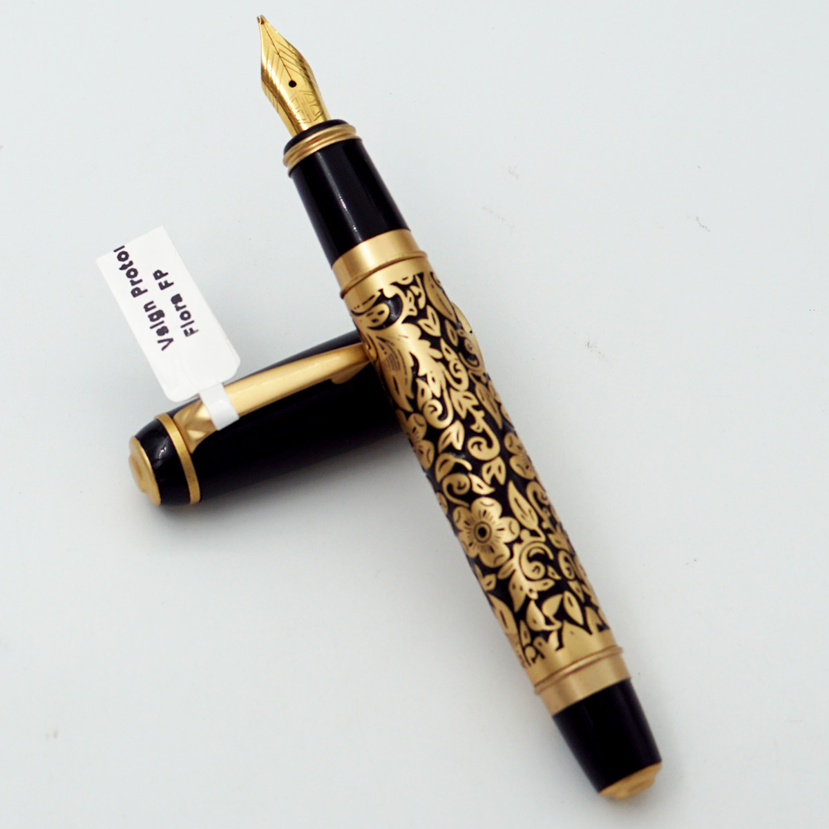 Vsign Proton Flora Golden Color With Flower Design Body And Gold Clip Bold Nib Converter Type Fountain Pen SKU 24444