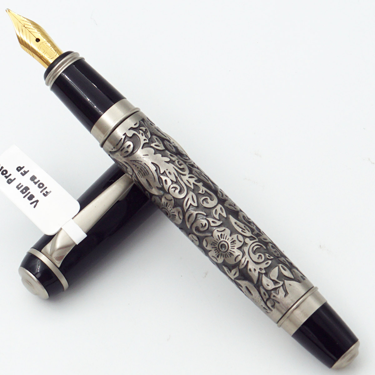 Vsign Proton Flora Silver Color With Flower Design Body And Silver Clip Bold Nib Converter Type Fountain Pen SKU 24445