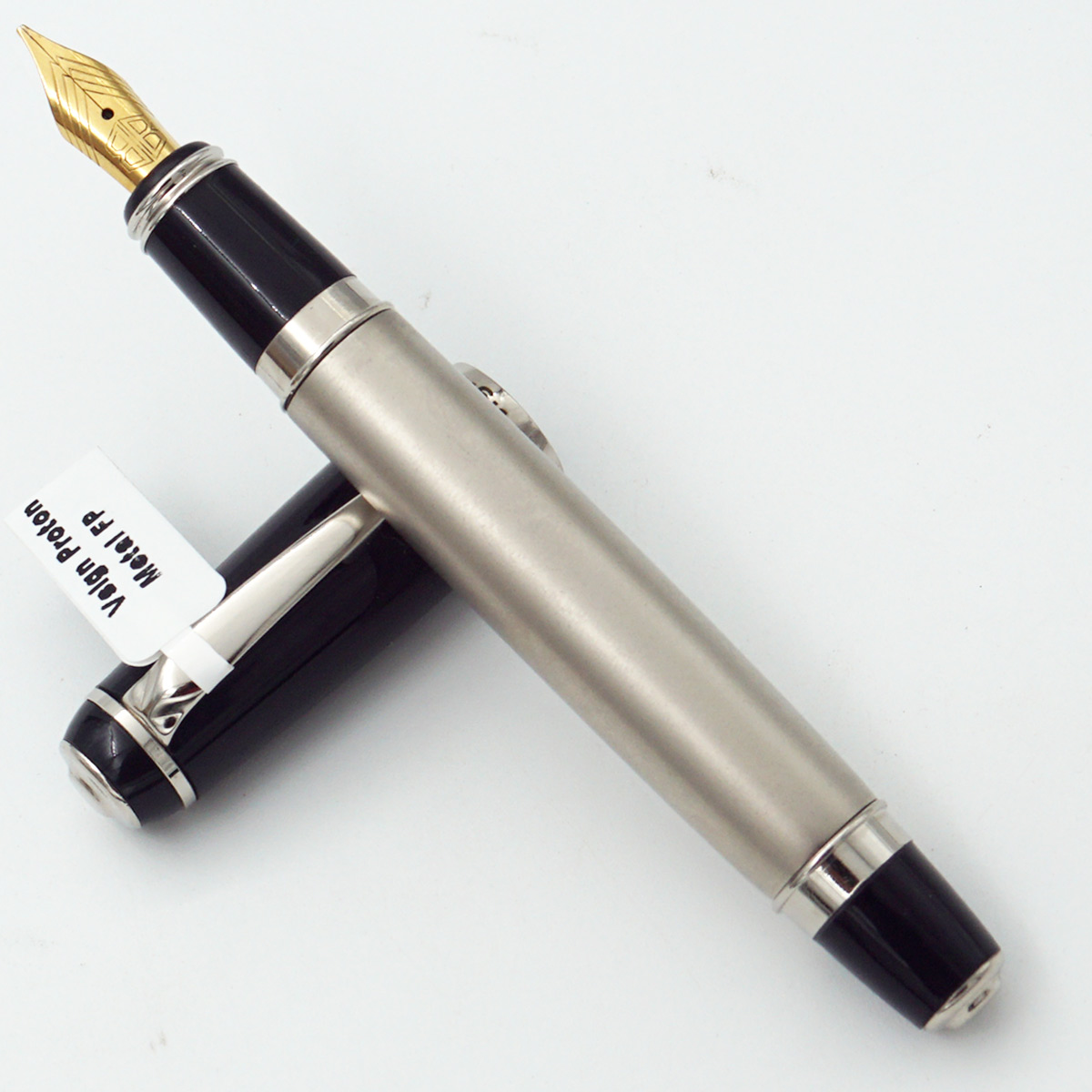 Vsign Proton Metal Silver Color Body With Black Color Cap Bold Nib Converter Type Fountain Pen SKU 24453