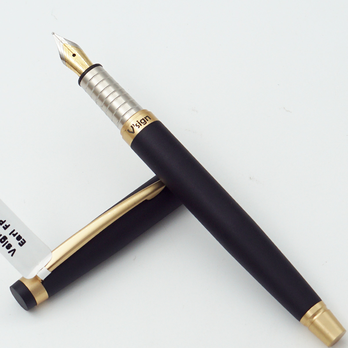 Vsign Earl Mat Black Color Body With Gold Clip Medium Nib Converter Type Fountain Pen SKU 24461