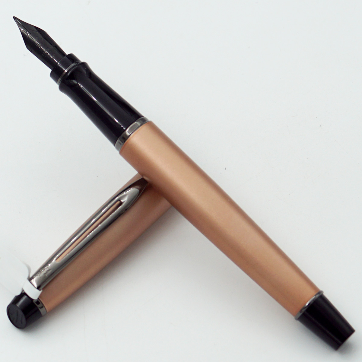 Waterman Expert Rose Gold Body with Ruthenium Trim And Black Color Grip Fine Nib Converter Type Fountain Pen SKU 24479