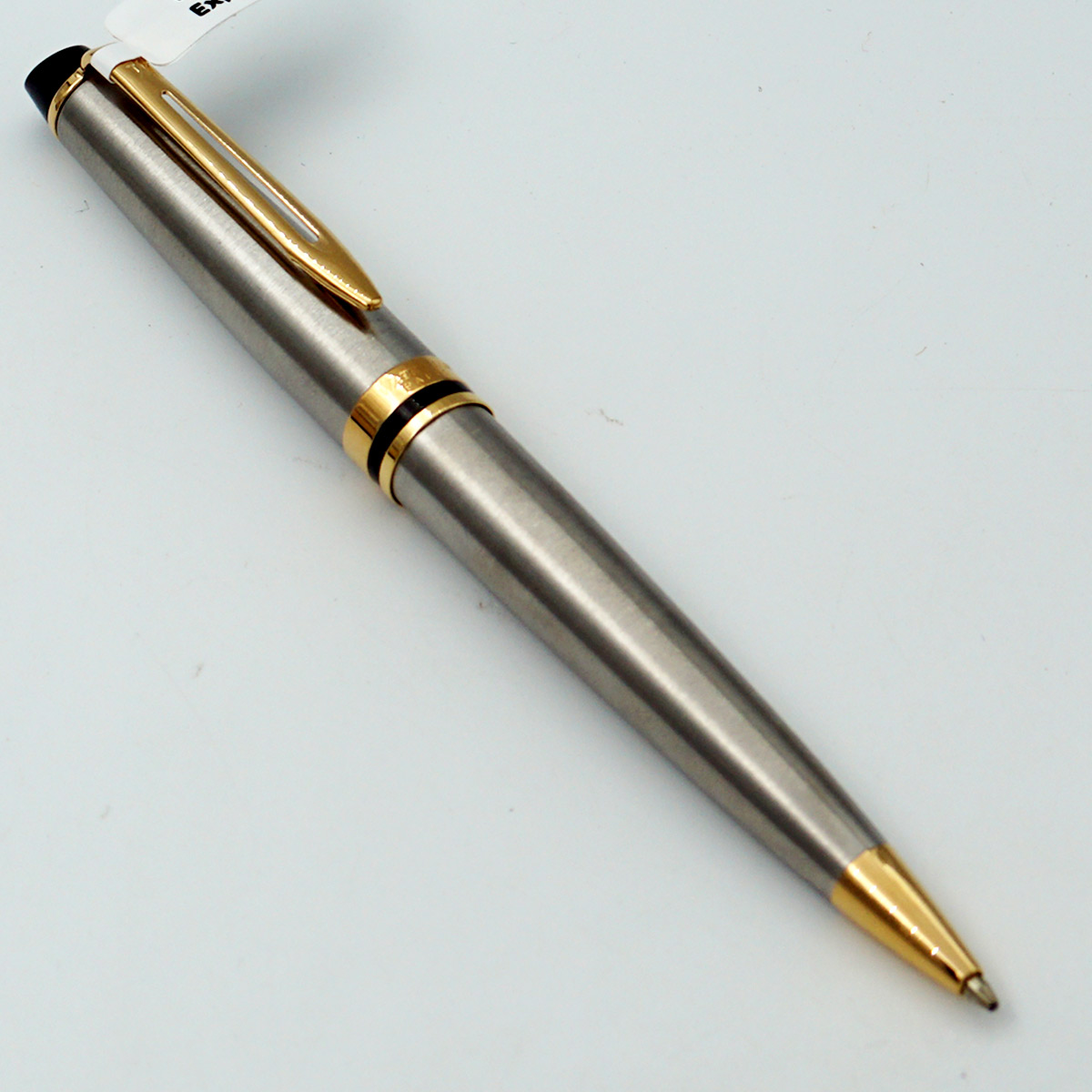 Waterman Expert Stainless Steel Body With Gold Trims And Golden Clip Medium Tip Twist Type Ball Pen SKU 24485