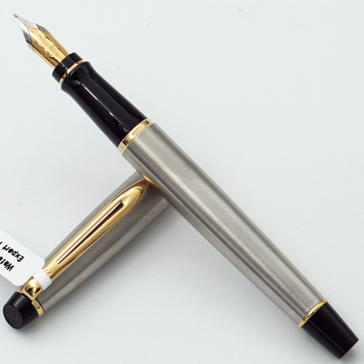 Waterman Expert Stainless Steel Body With Gold Trims And Golden Clip Medium Nib Converter Type Fountain Pen SKU 24490