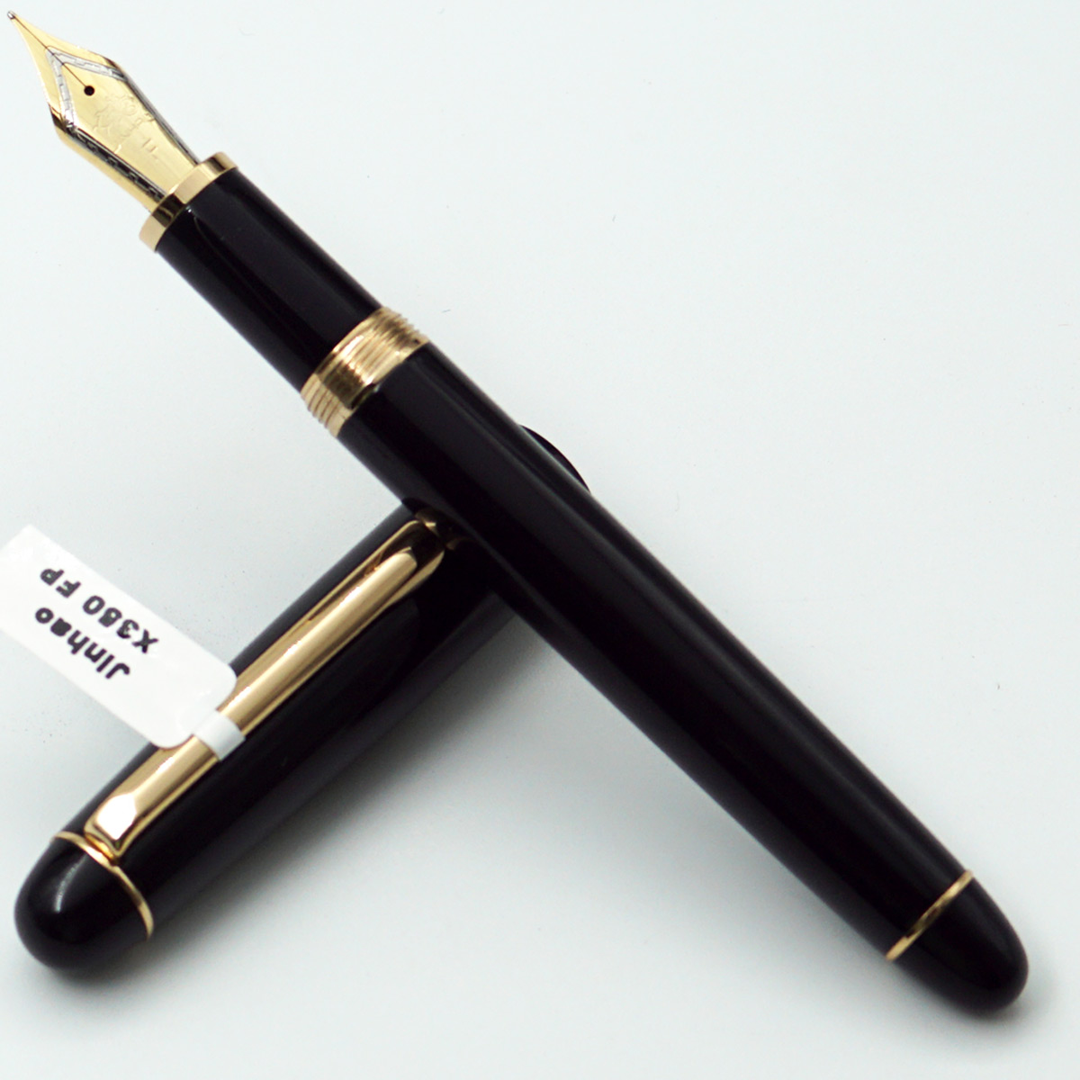 Jinhao 350 Glossy Black Color Body With 35 Fine Nib With Golden Clip Converter Type Fountain Pen SKU 24517