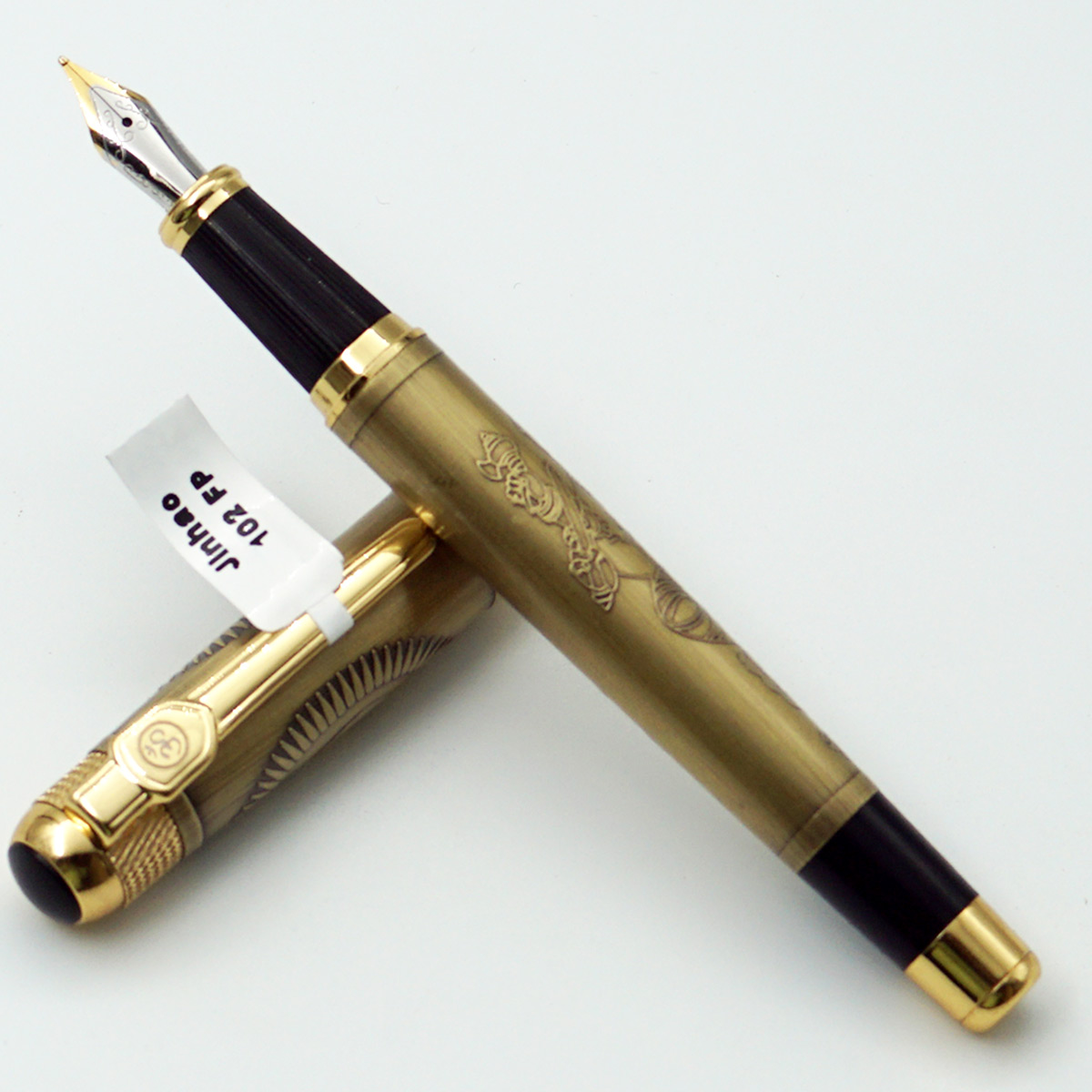 Levin 102 Full Golden Color Body With Ganesh Art Work On Body And Om Symbol On Cap With 5.5 Fine Nib Converter Type Fountain pen SKU 24535