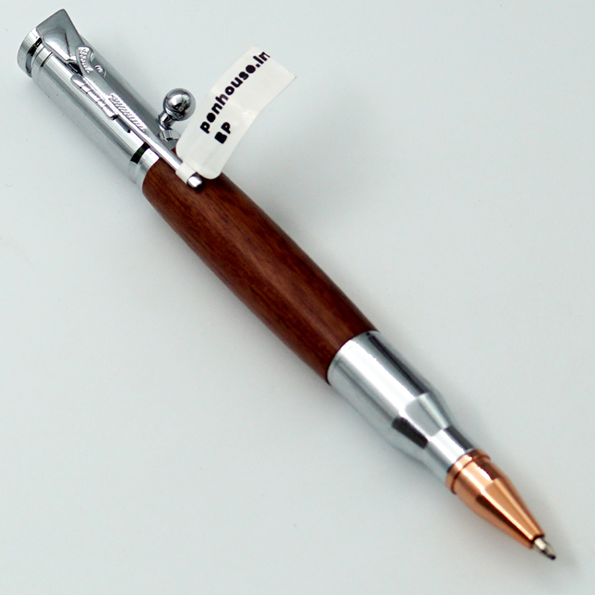 penhouse.in Brown Wooden Finish Body Design With Bold Action Bullet Shape Rifle Clip Design J Mechanisum Type Ball Pen  SKU 24536