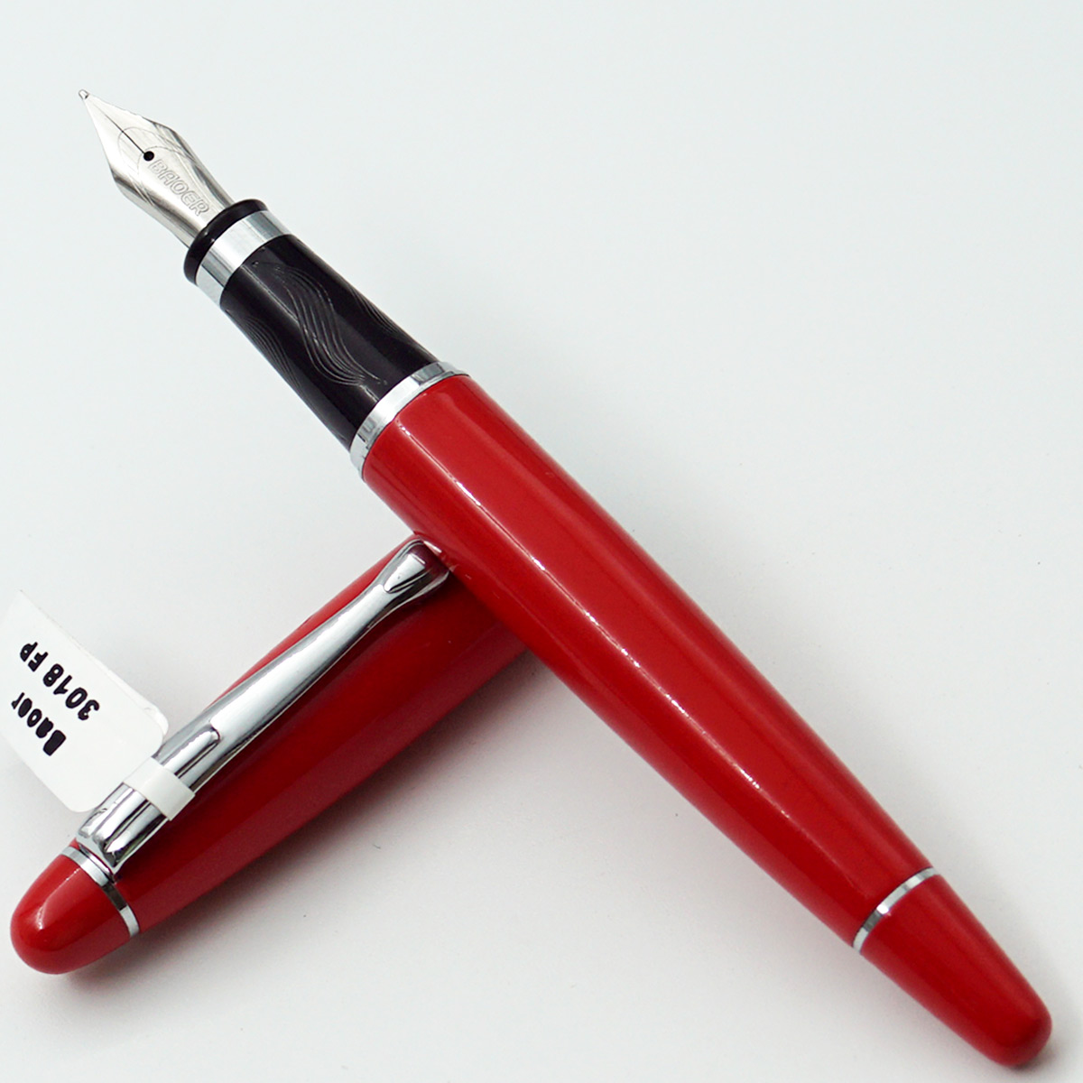 Baoer 3018 Red Color Body with Silver Clip Medium Nib Converter Type Fountain Pen SKU 24546