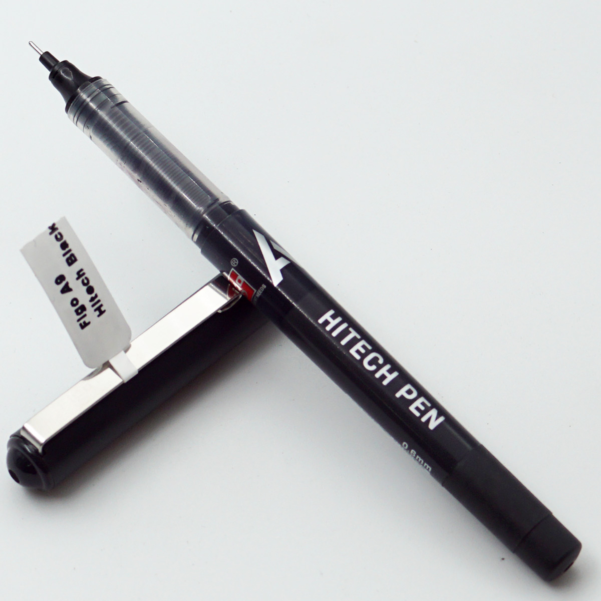 Figo A9 Hitech Black Color Body With Silver Clip 0.6mm Tip Black Writing Cap Type Gel Pen SKU24557