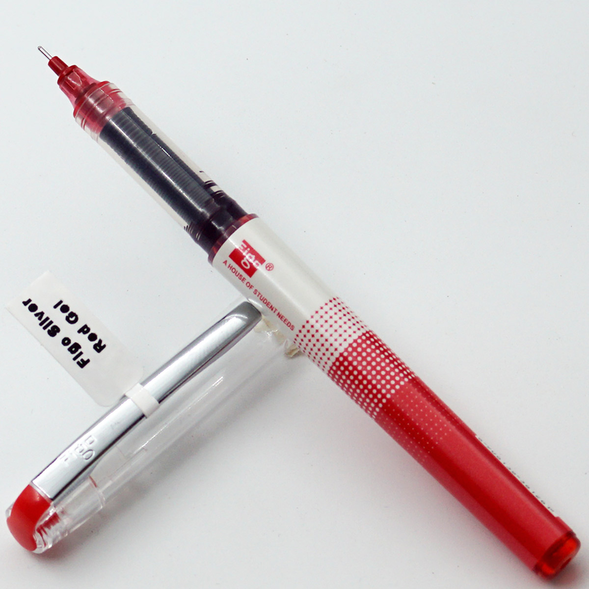 Figo Friends Silver Red With White Color Body And Silver Clip Red Writing Cap Type Roller Ball Pen SKU24559