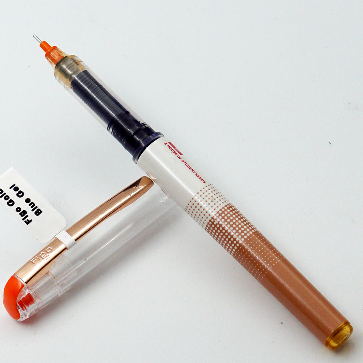 Figo Friends Gold White With Gold Color Body And Gold Clip Blue Writing Cap Type Roller Ball Pen SKU24561