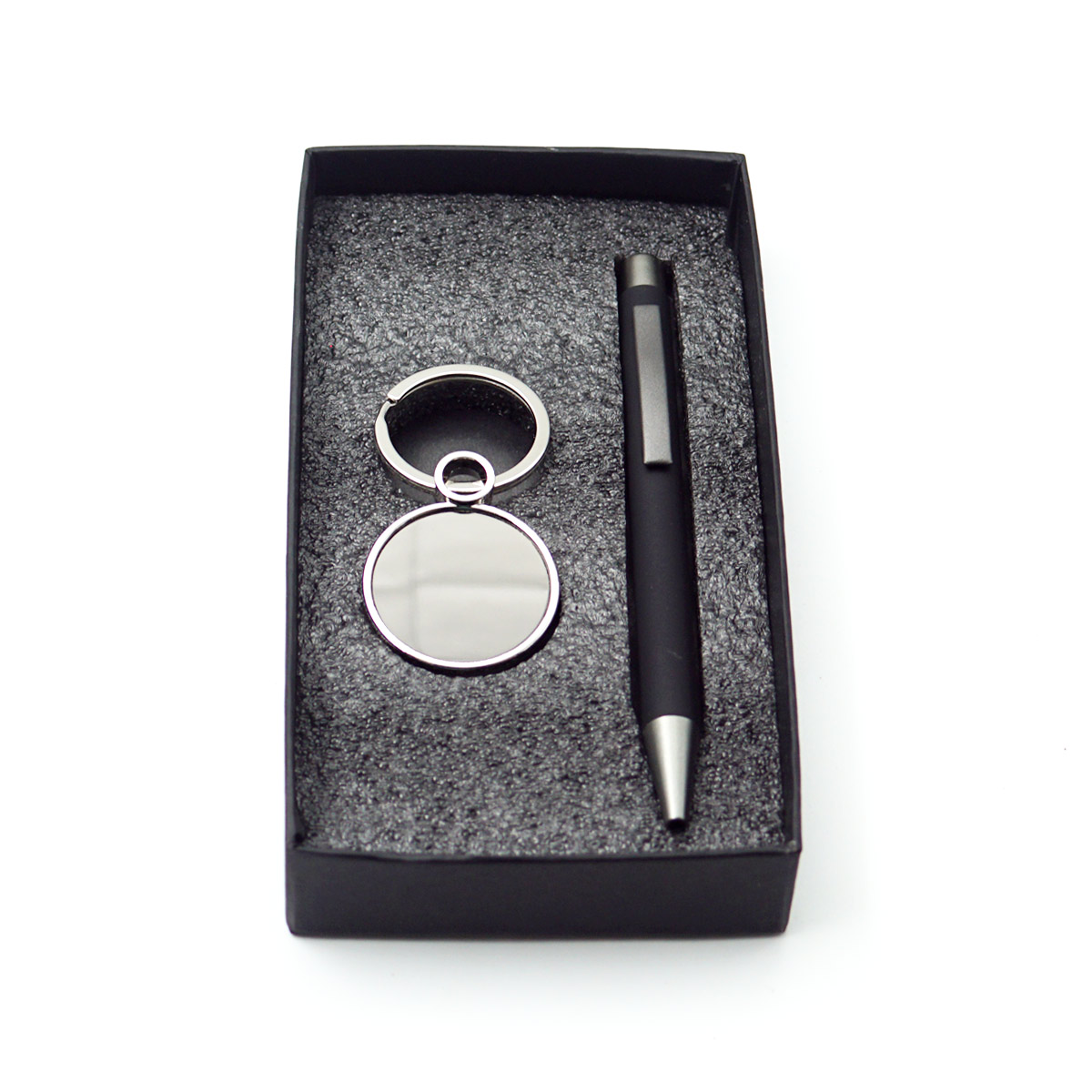 penhouse.in Mat Black Color Body With Grey Color Clip Fine Tip Retactabl Type Ball pen With Metal Keychain Set SKU24566
