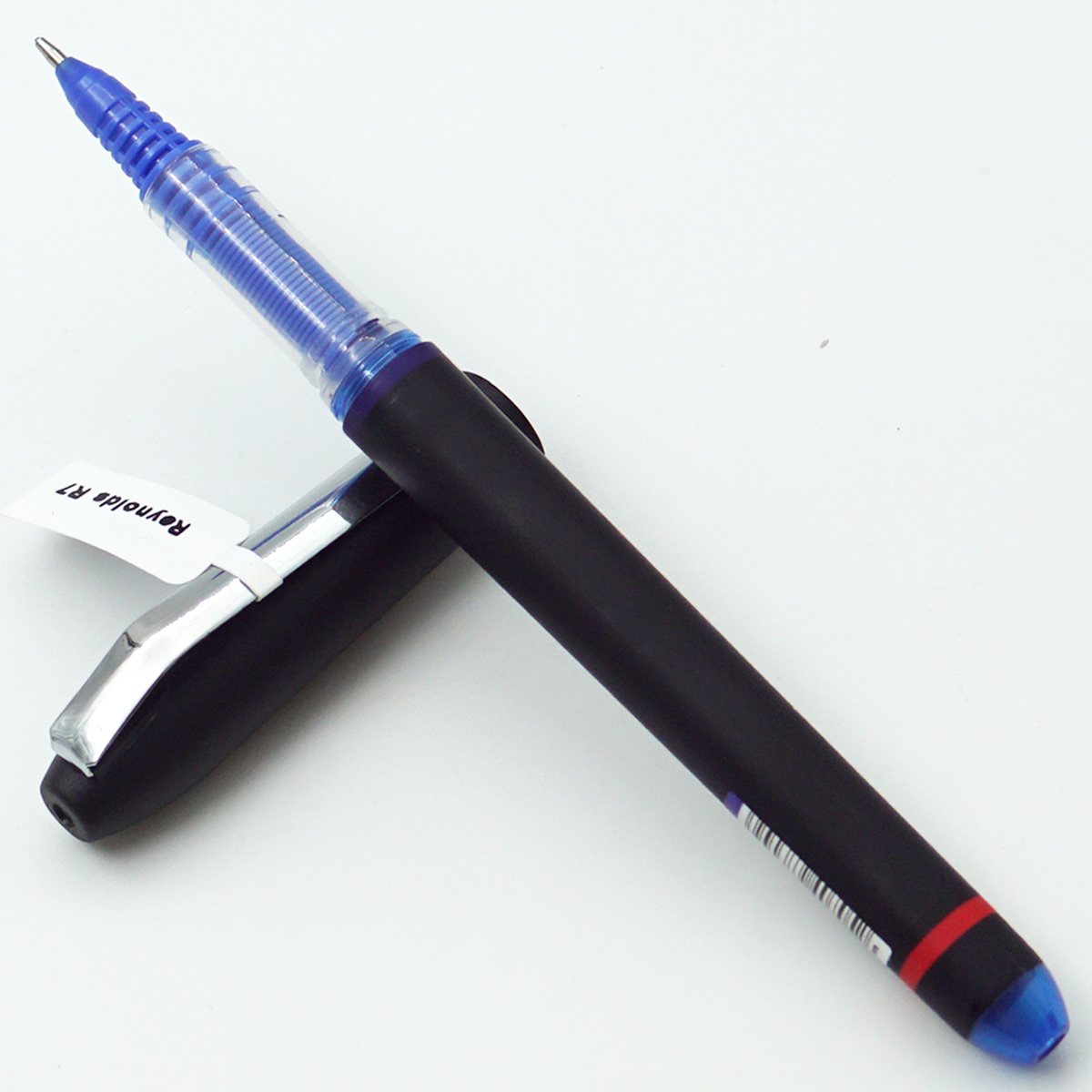 Reynolds R7 Black Color Body With Silver Clip 0.5mm Tip Blue Writing Roller point SKU24577