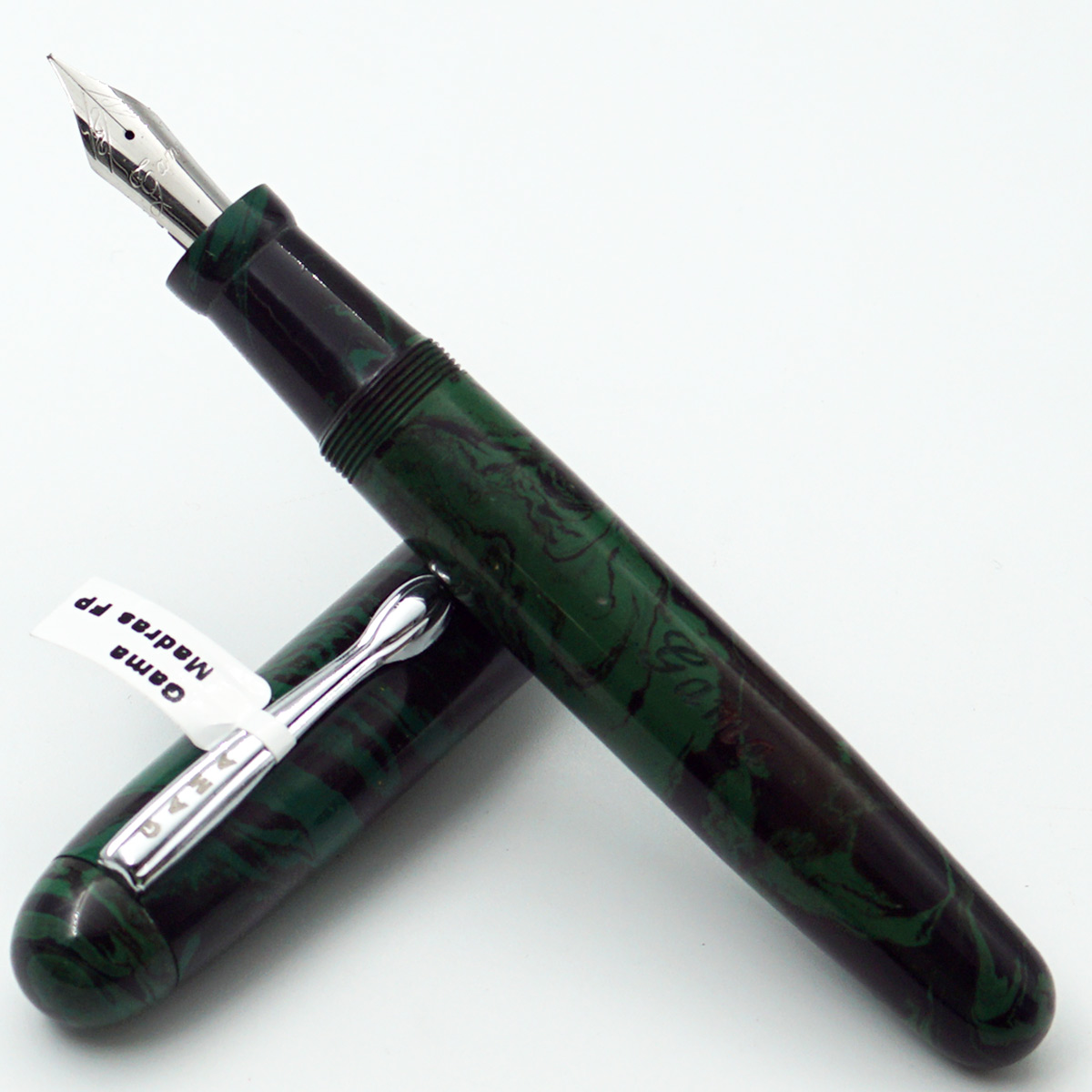 Gama Handmade Madras Dark Green With Black Color Body And Silver Clip No 35 SSF Fine Nib Eyedropper Model Ebonite Fountain Pen SKU24595