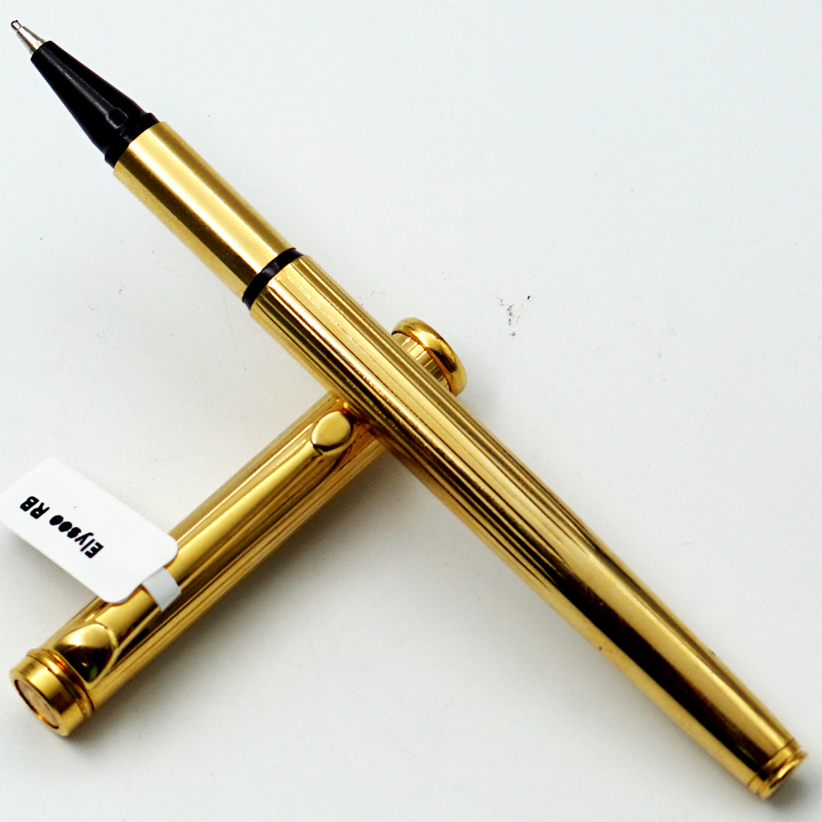 Elysee Golden Color Striped Body With Golden Clip Medium Tip Roller Ball Pen SKU 24664