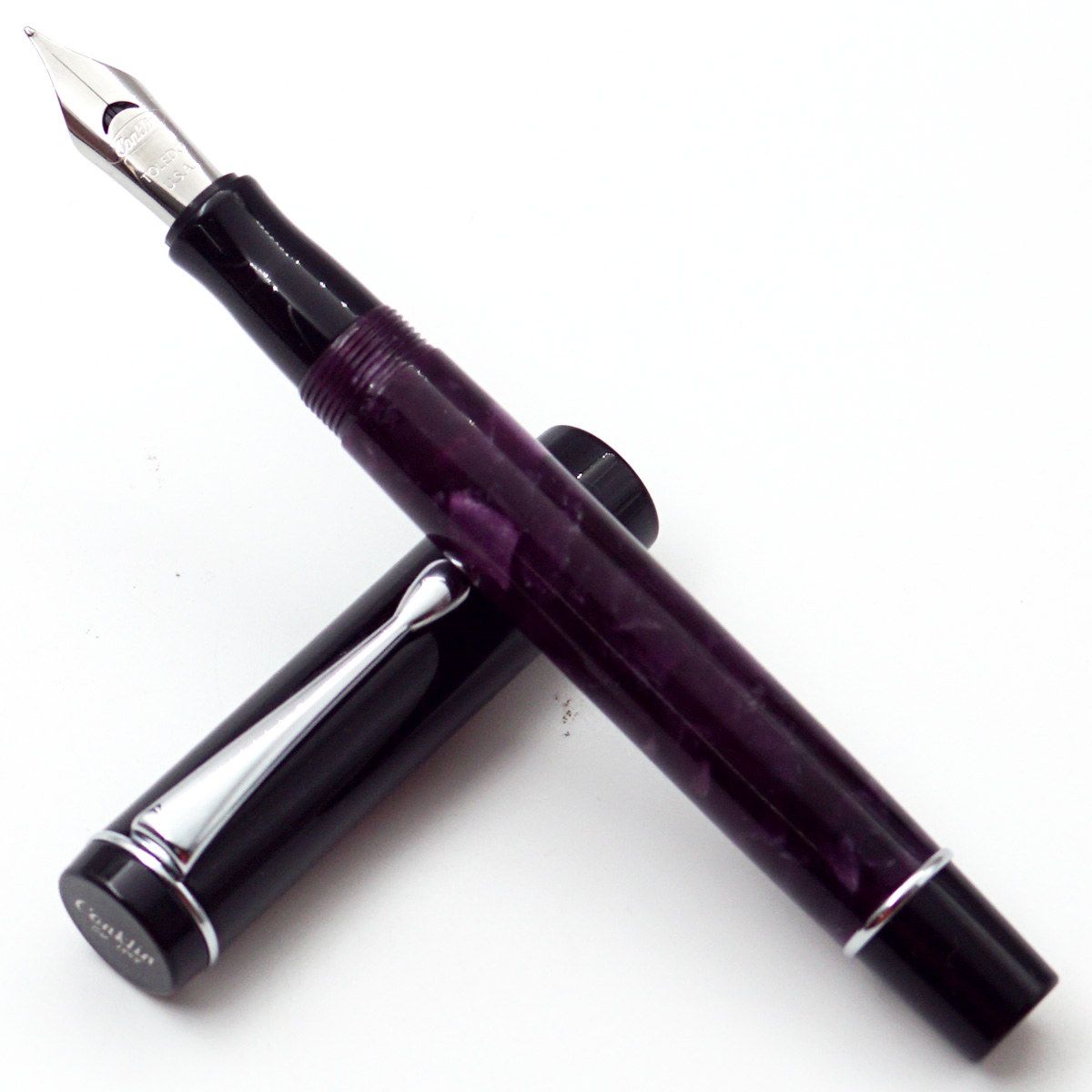 Conklin CK 71392 Purple With Black Color Acrylic Body And Silver Clip Medium Nib Converter Type Fountain Pen SKU 24685