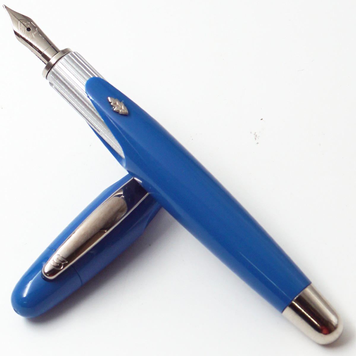Stipula PN6C CZEX Light Blue Resin Color Body With Silver Color Clip Medium Iridium Point Nib Piston Type Fountain Pen SKU 24689