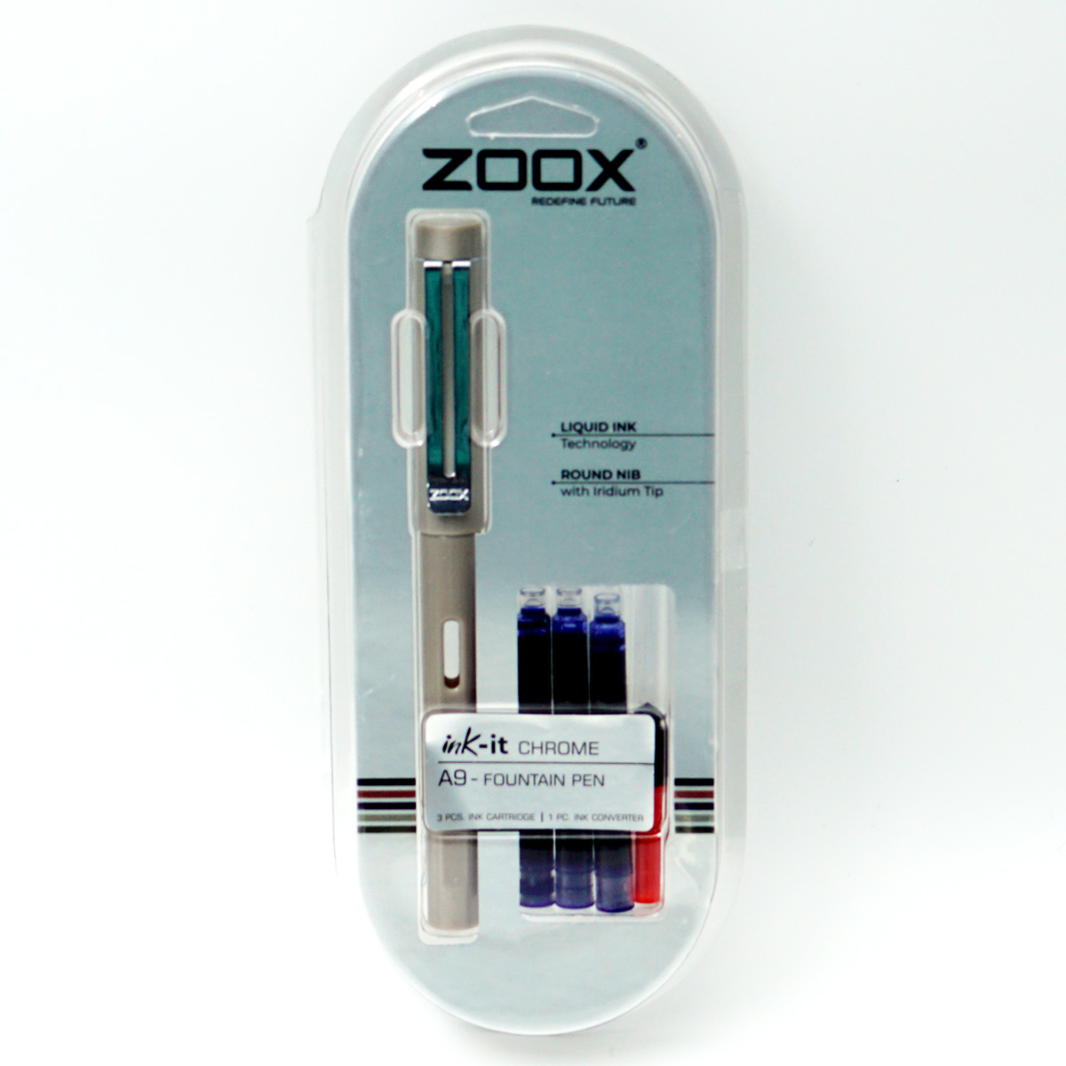 Zoox Chrome A9 Cream Color Body With Silver Color Clip Iridium Nib Converter Type Fountain Pen With 3 Cartridge SKU 24698