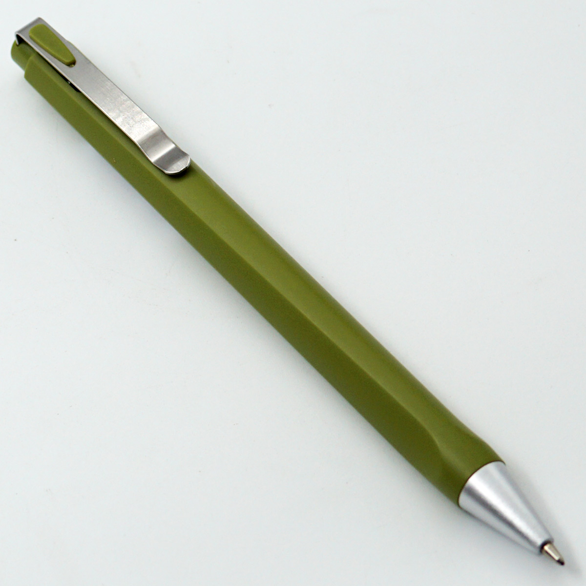 Flair TRICOT Olive Green Color Body With Silver Color Clip Fine Tip Retractable Type Ball Pen SKU 24705