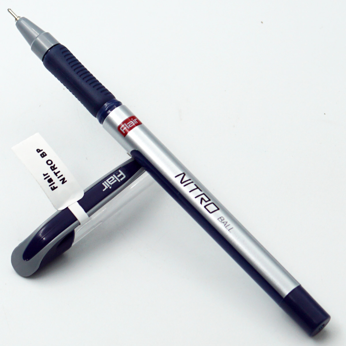 Flair NITRO Grey With Blue Color Body And Blue Color Clip Fine Tip Cap Type Ball Pen SKU 24714
