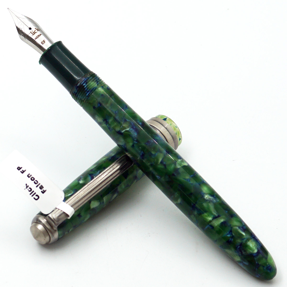 Click Falcon Jade Green Color Acrylic Body With Silver Color Clip No 35 SSF EF Nib Eye Dropper Model Fountain Pen (3 in 1) (Nib Can be Customised) SKU 24721