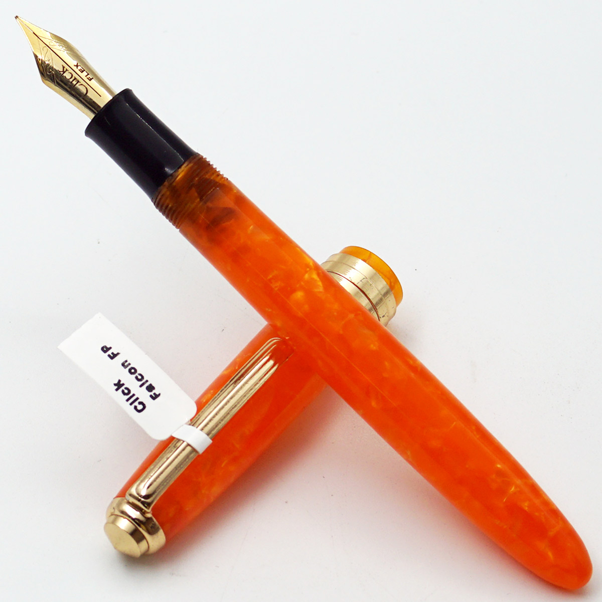 Click Falcon Sunburst Orange Color Acrylic Body With Golden Color Clip No 35 Fine Flex Nib Eye Dropper Model Fountain Pen (3 in 1) (Nib Can be Customised) SKU 24723