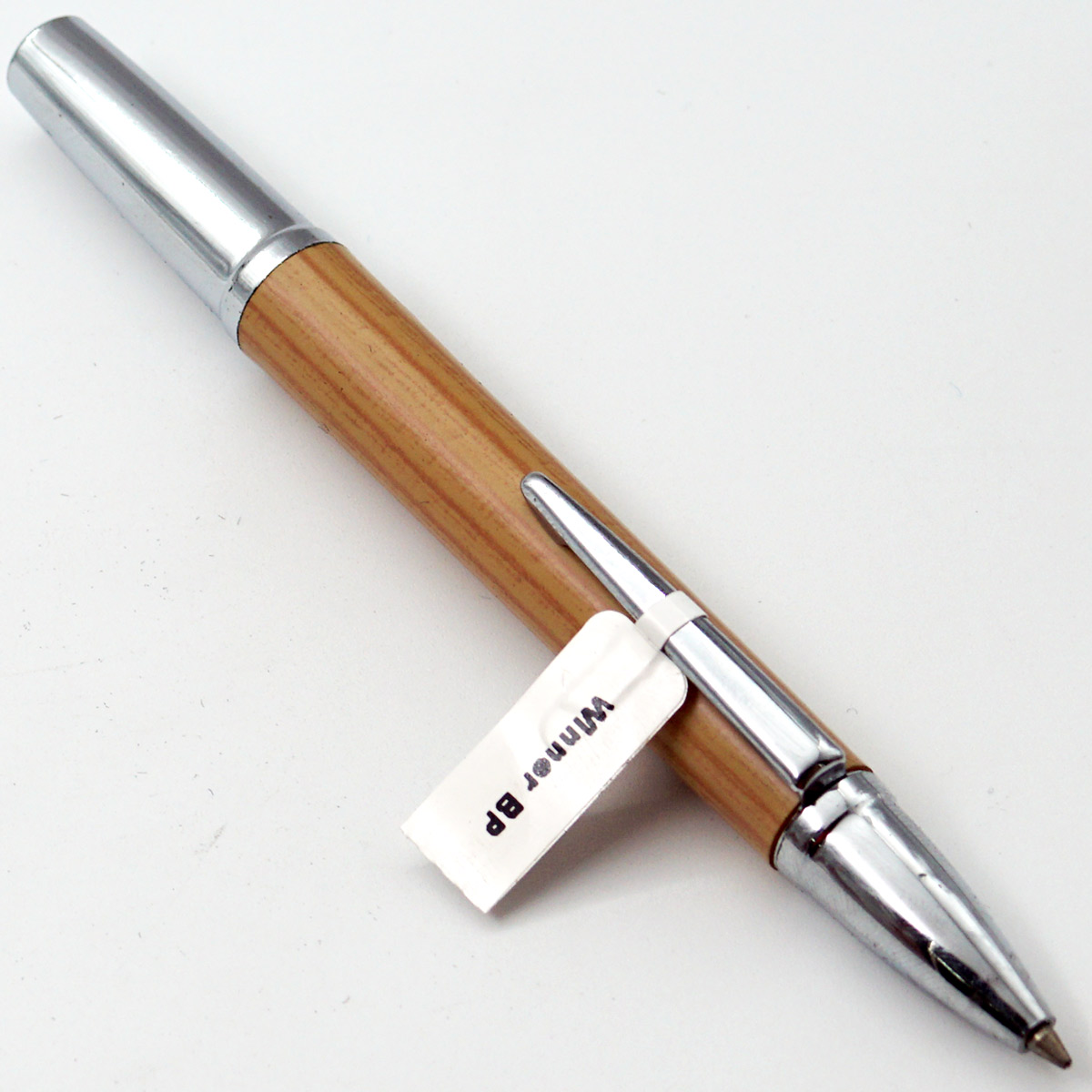 Winner Pattern Wood Color Body With Silver Clip Fine Tip Magnatic Type Ball Pen SKU 24734