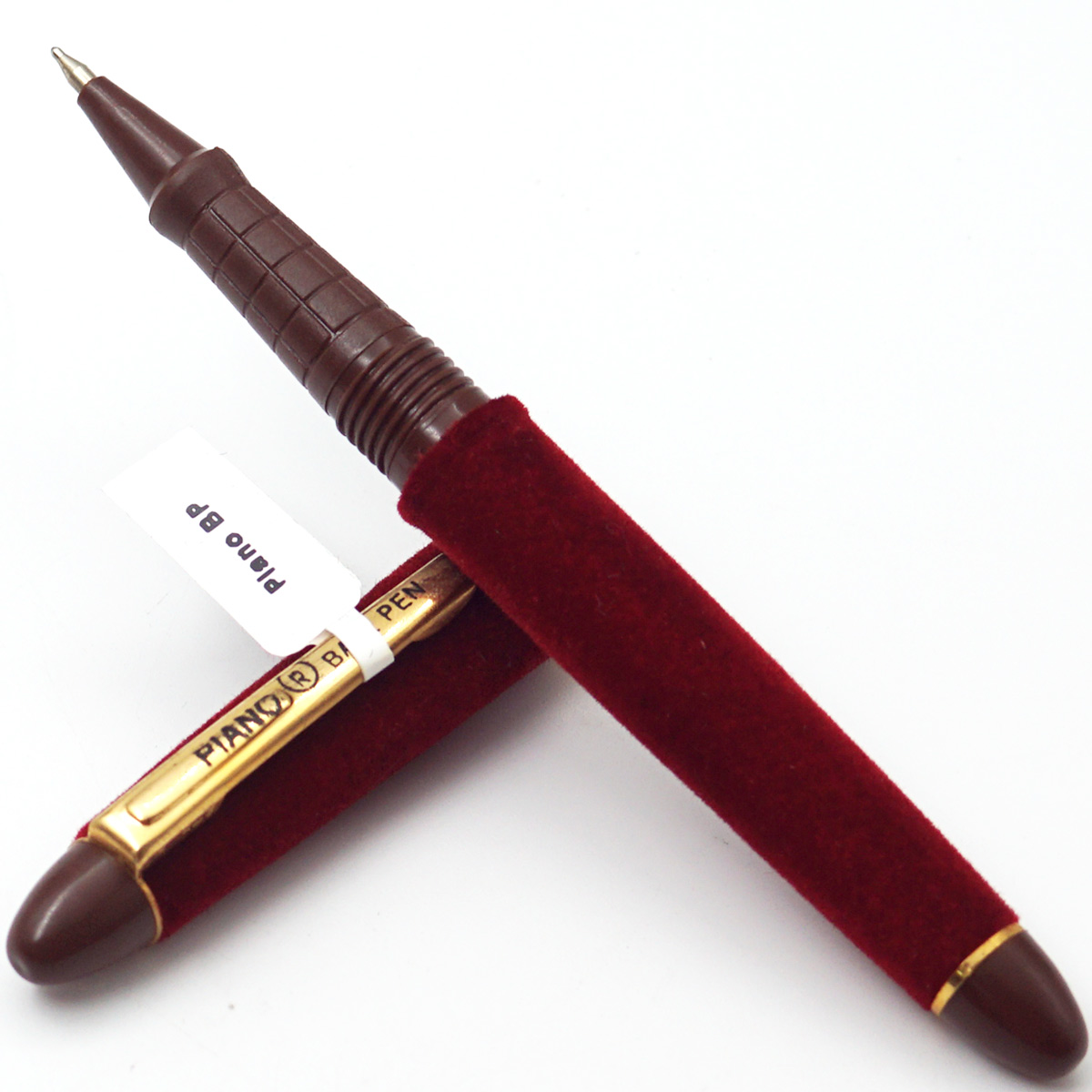 Piano Red Color Velvet Body With Golden Color Clip Fine Tip Cap Type Ball Pen SKU 24743