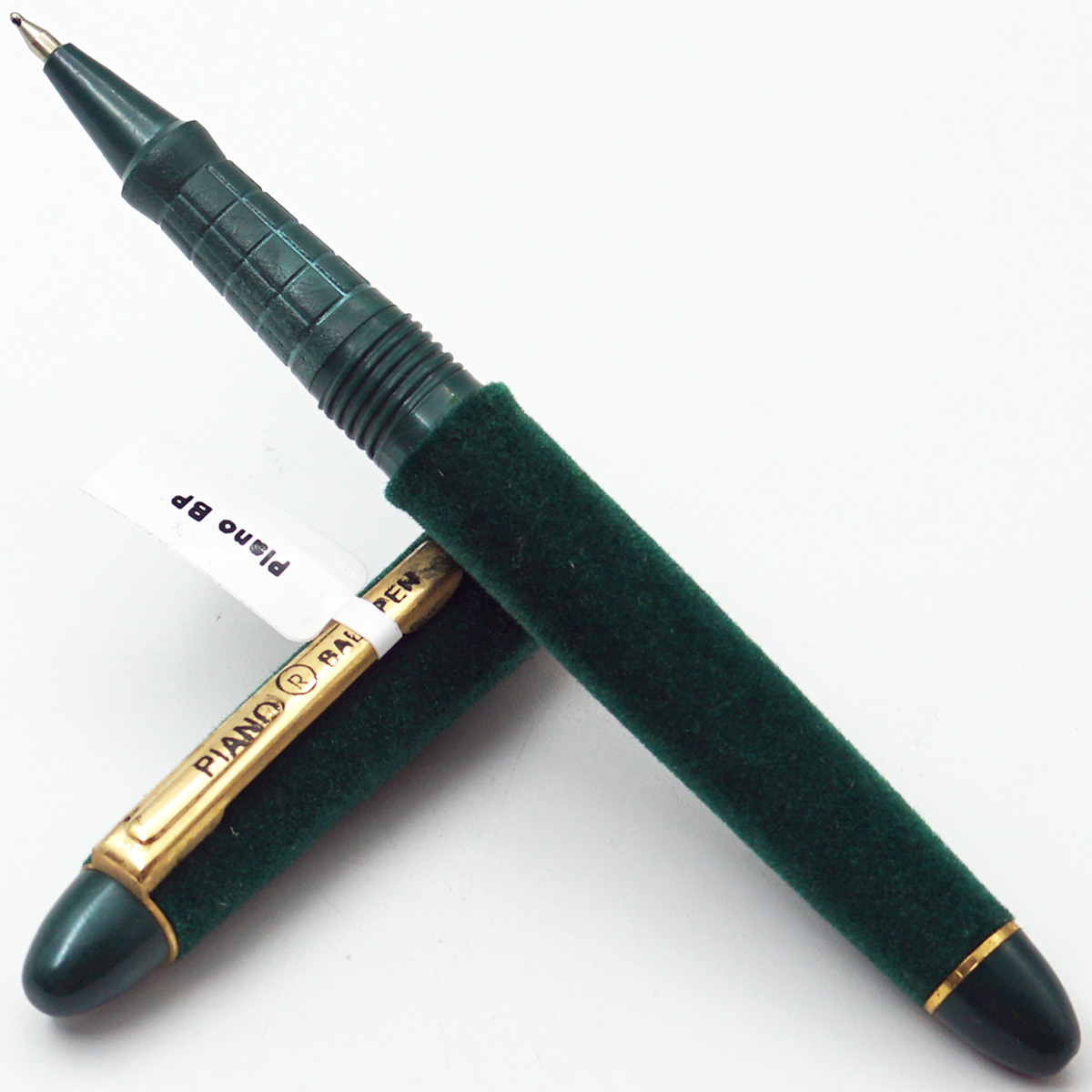 Piano Green Color Velvet Body With Golden Color Clip Fine Tip Cap Type Ball Pen SKU 24744