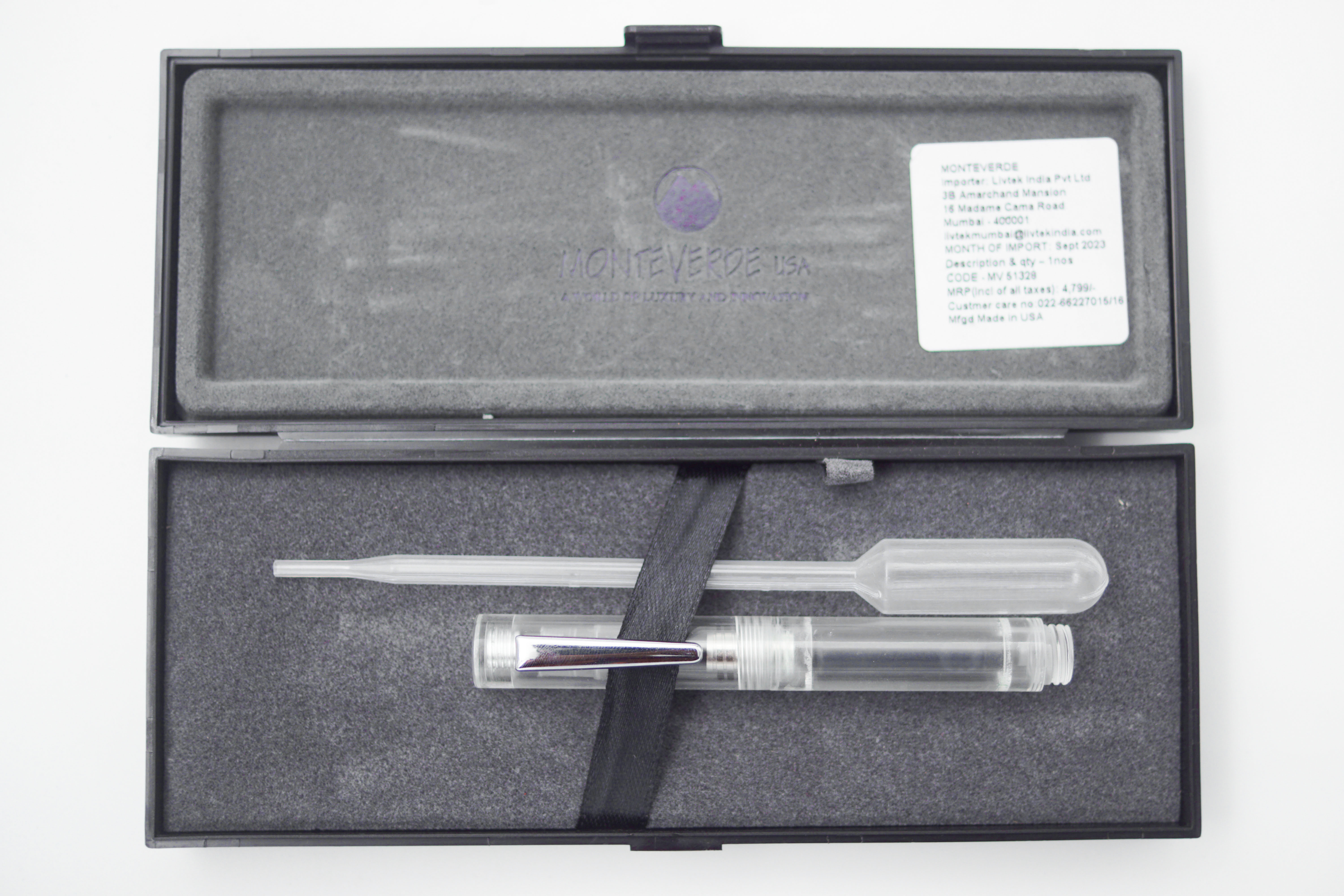 Monteverde USA MV51333 Diamond Clear Transparent Body Short Pen Medium Nib Cartridge &Eyedropper Type Fountation Pen  SKU 24777