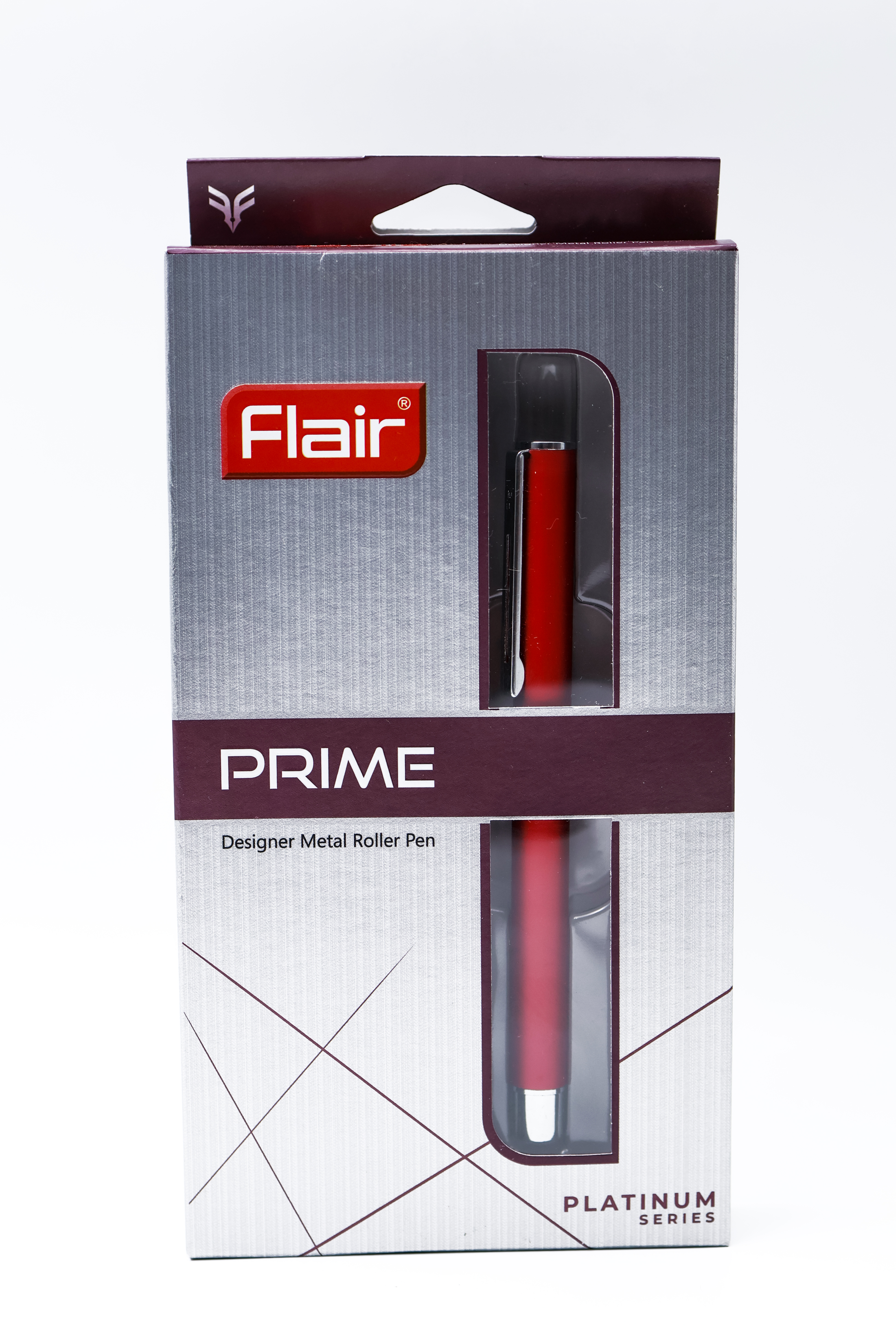 Flair Prime Matt Red Color Body With Sliver Clip Cap Type Roller Ball Pen SKU 24865