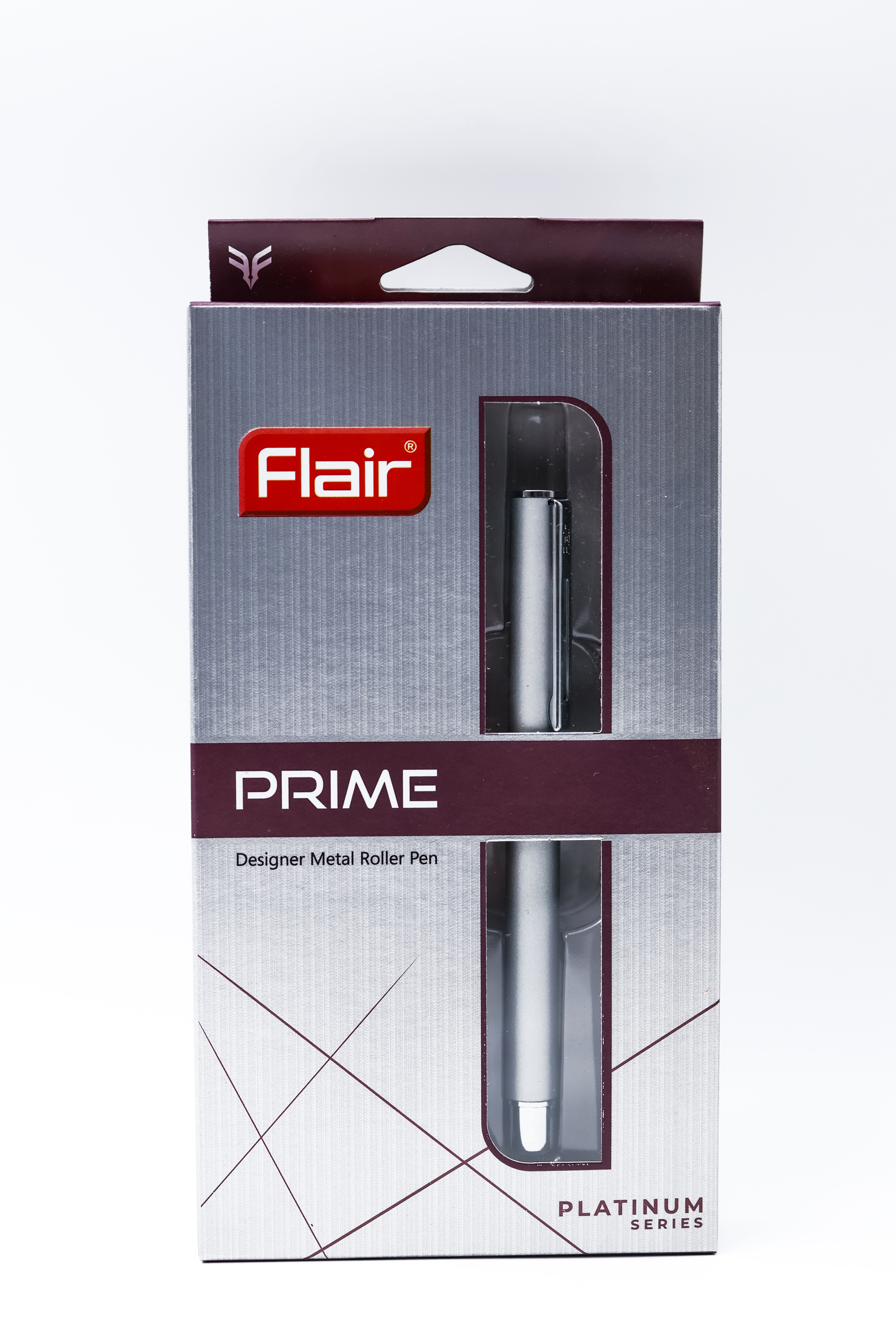 Flair Prime Matt Sliver Color Body With Sliver Clip Cap Type Roller Ball Pen SKU 24866