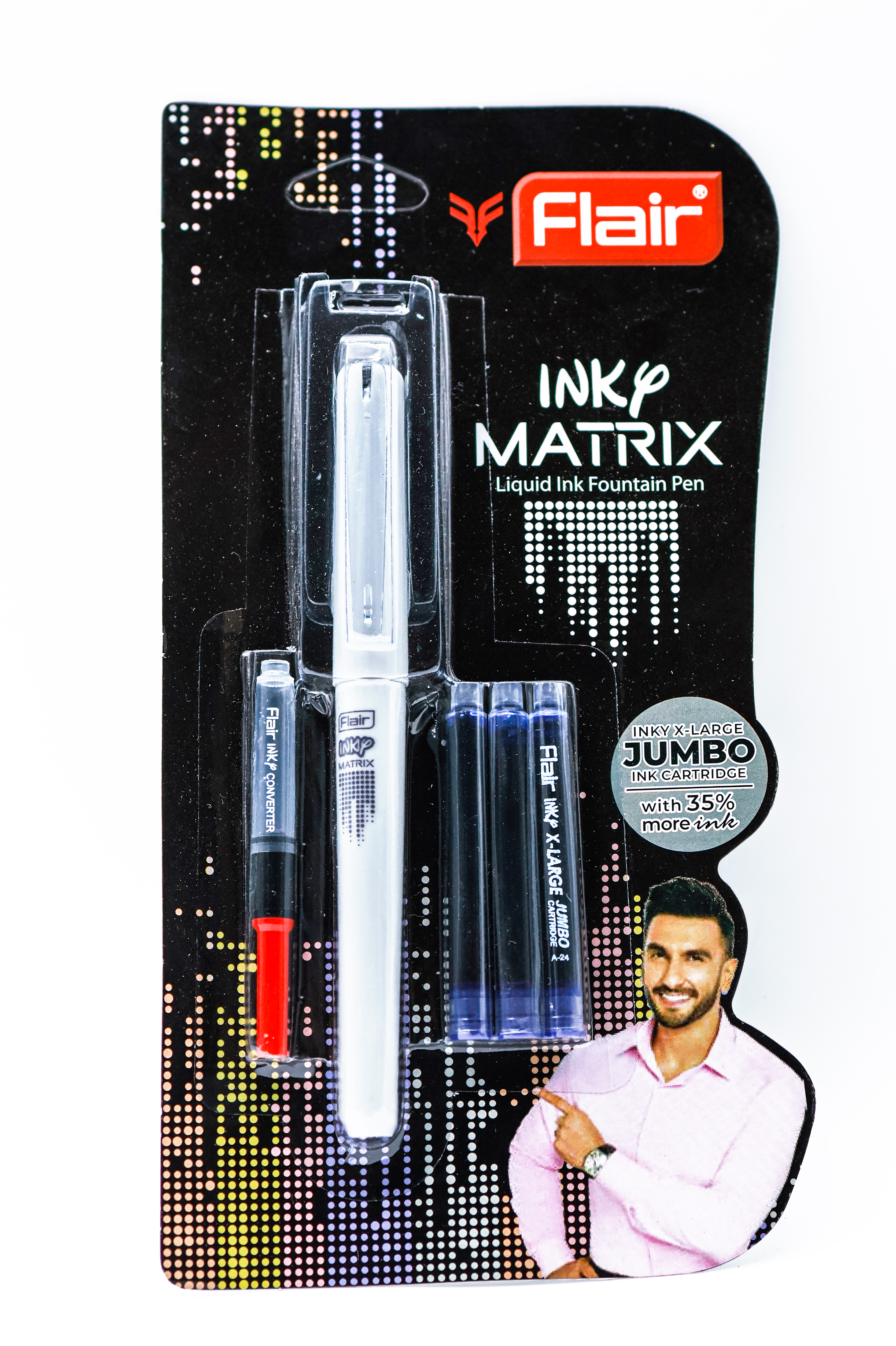Flair Matrix Jumbo Grey Colour With Fine Nib Converter Fountain Pen  With Three Cartridges SKU 24886