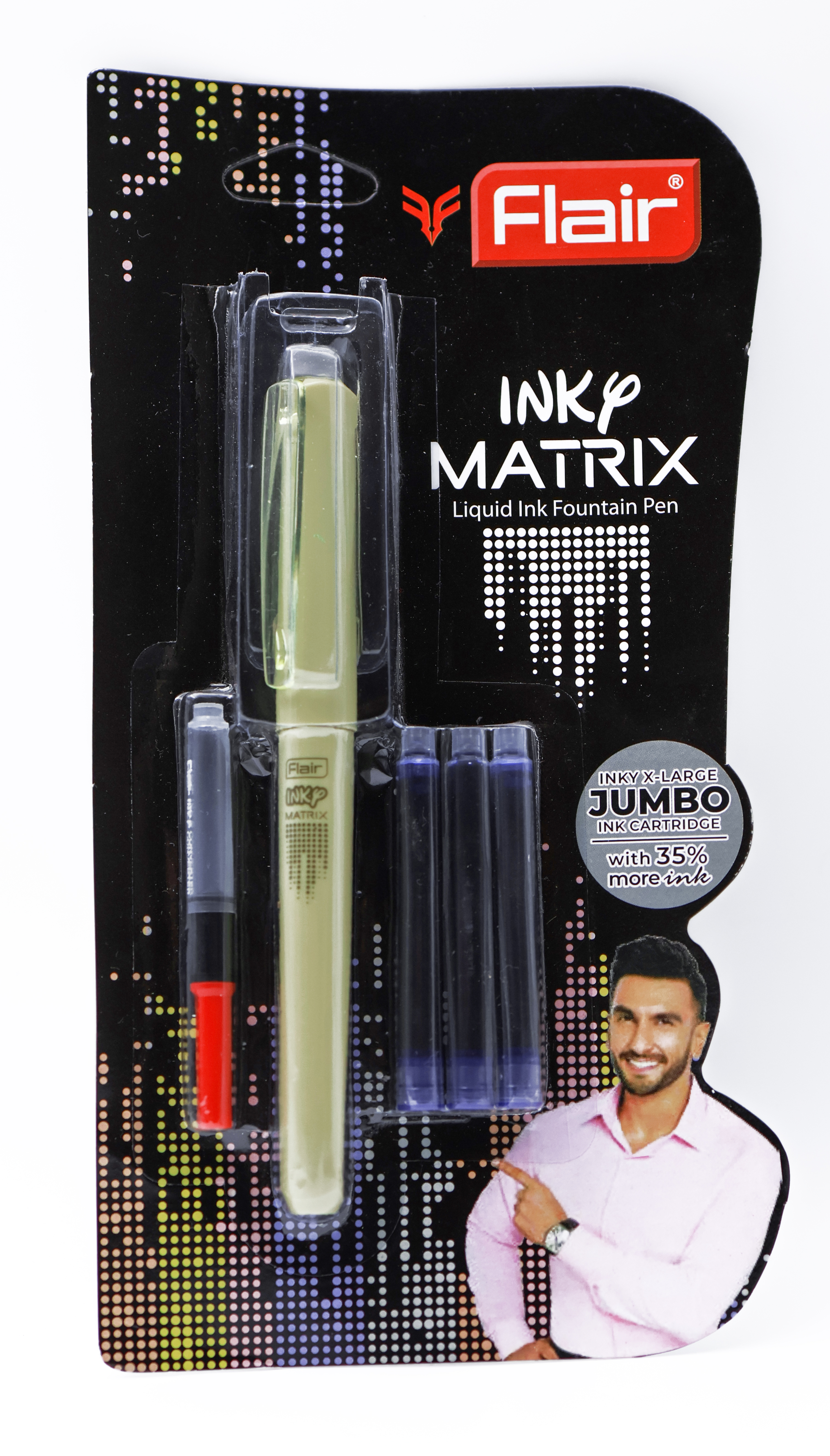 Flair Matrix Jumbo Light Green Color With Fine Nib Converter Fountain Pen  With Three Cartridges SKU 24887