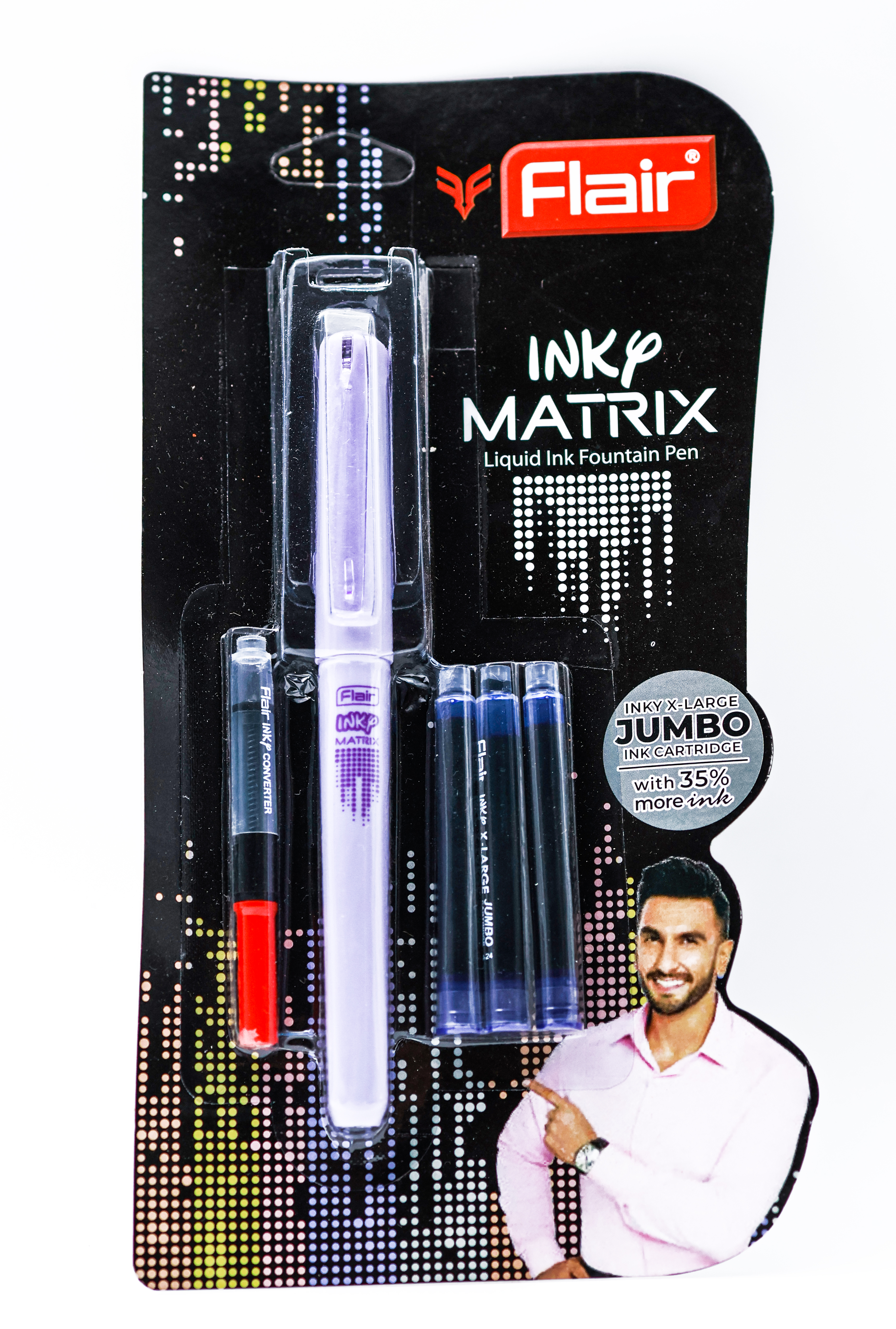 Flair Matrix Jumbo Purple  Color With Fine Nib Converter Fountain Pen  With Three Cartridges SKU 24888