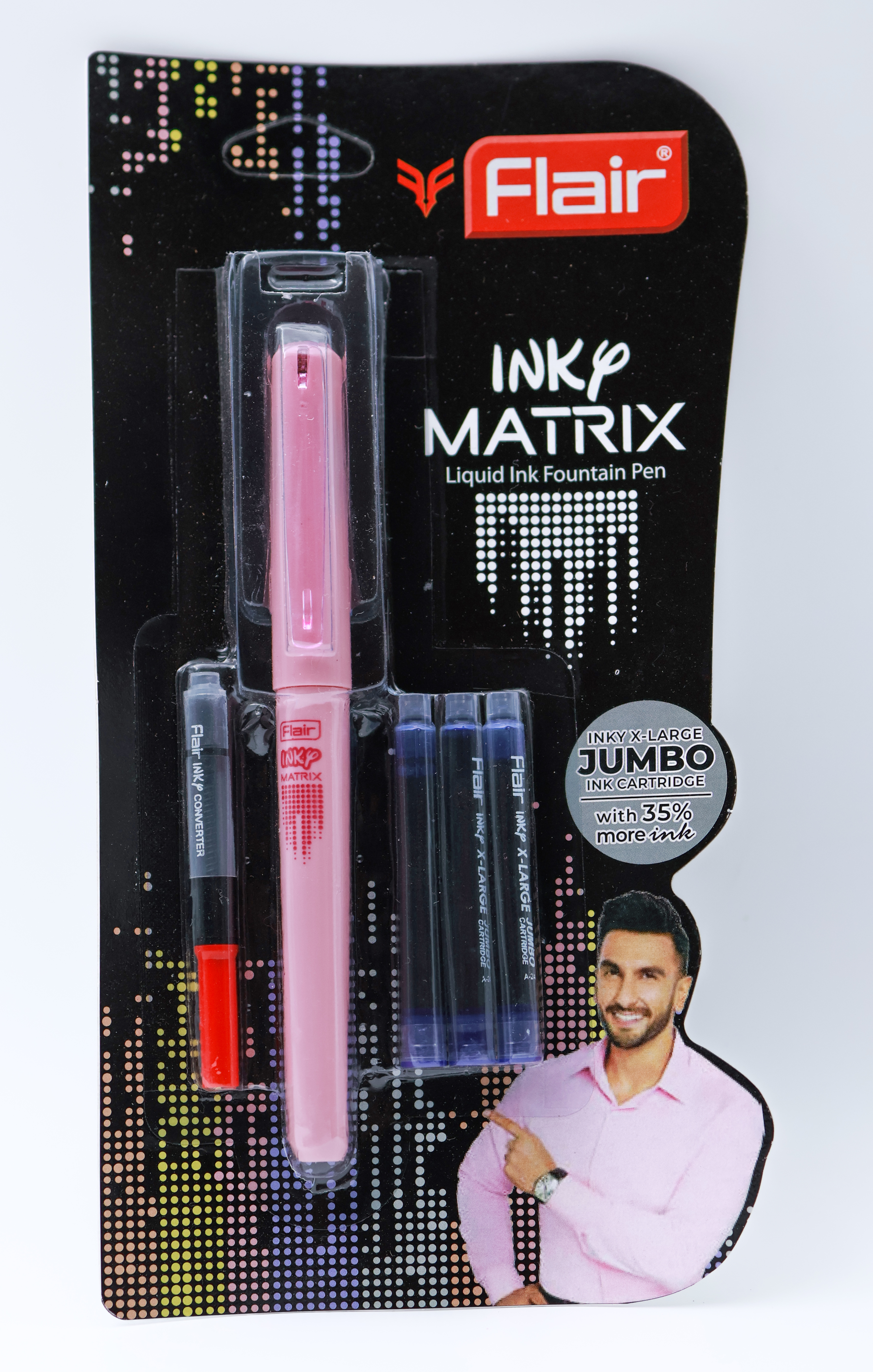 Flair Matrix Jumbo Pink Color With Fine Nib Converter Fountain Pen  With Three Cartridges SKU 24889