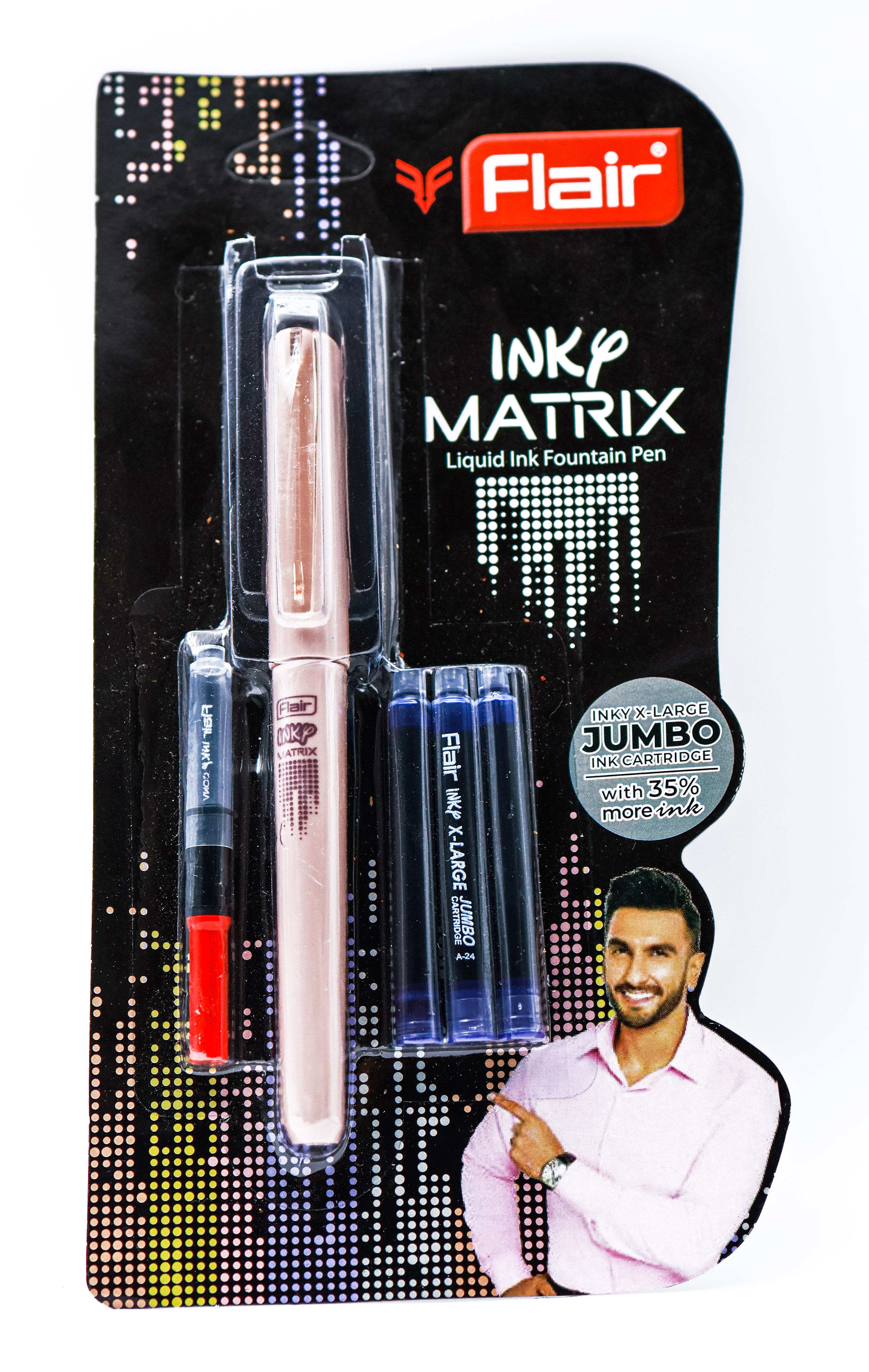 Flair Matrix Jumbo Light Brown Color With Fine Nib Converter Fountain Pen  With Three Cartridges SKU 24890