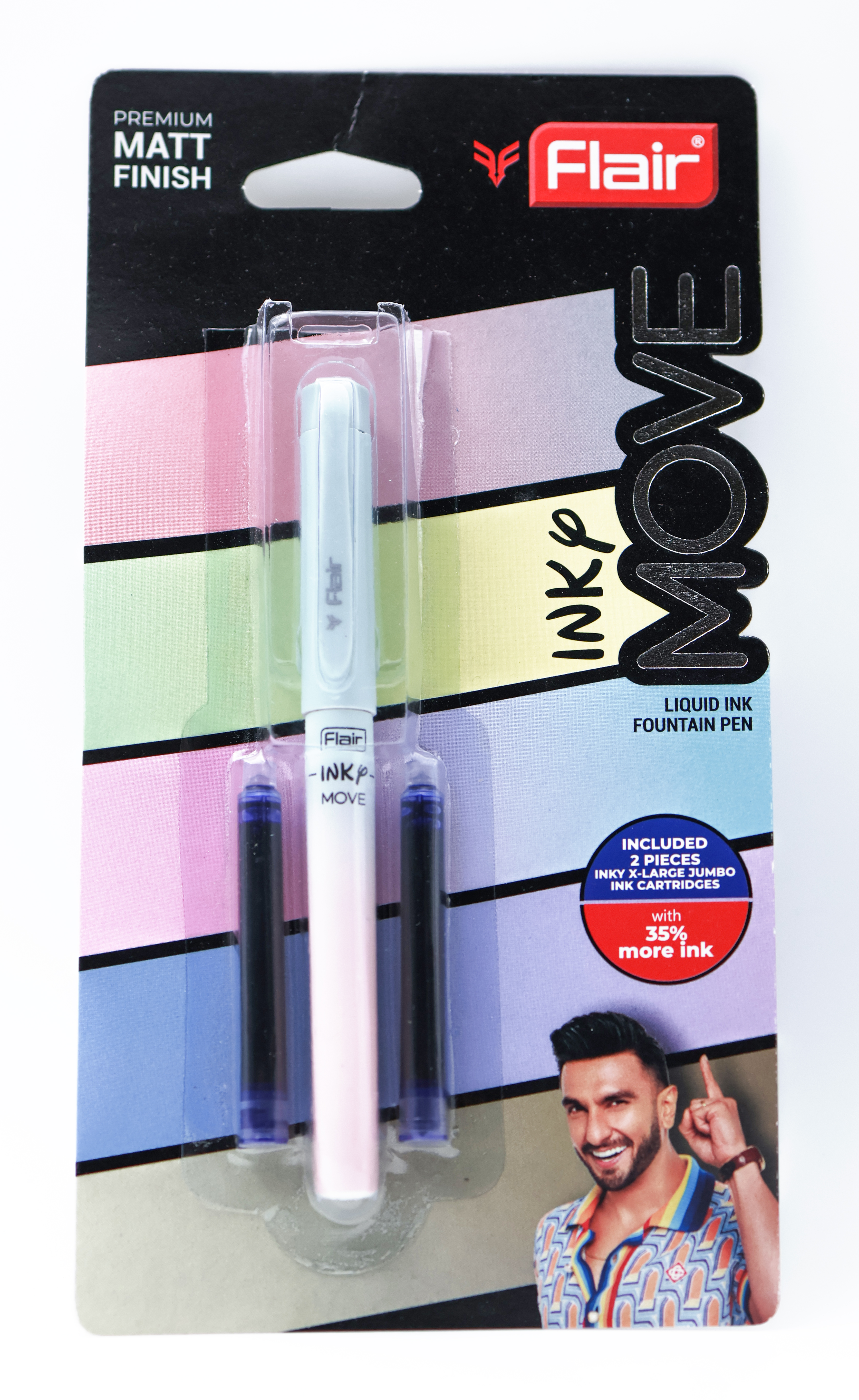 Flair Move Blue With Pink Color With Fine Nib Fountain Pen  With Two Cartridges  SKU 24891