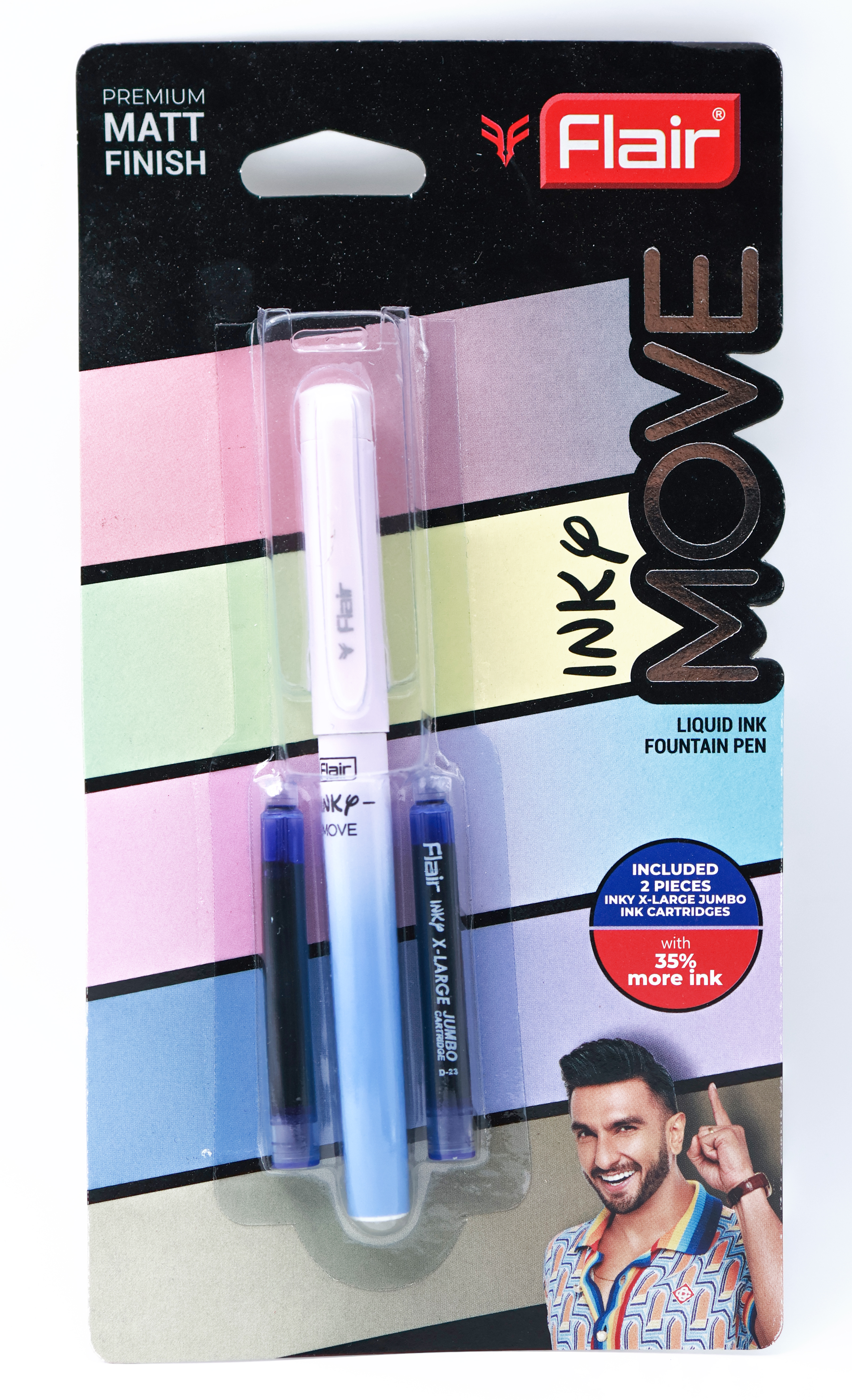 Flair Move Pink With Blue Color With Fine Nib Fountain Pen  With Two Cartridges  SKU 24894