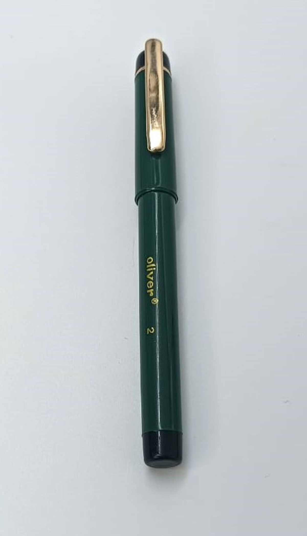 Oliver 2R Dark Green Color Body With Gold Clip Fine Nib Eye Dopper Model Fountain Pen SKU 24903