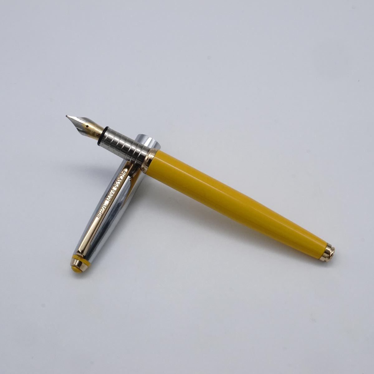 Picasso Parri Merlin yellow Color Body Sliver Cap and Grip Gold Clip Medium Nib Cartridge Type Fountain Pen  SKU 25030